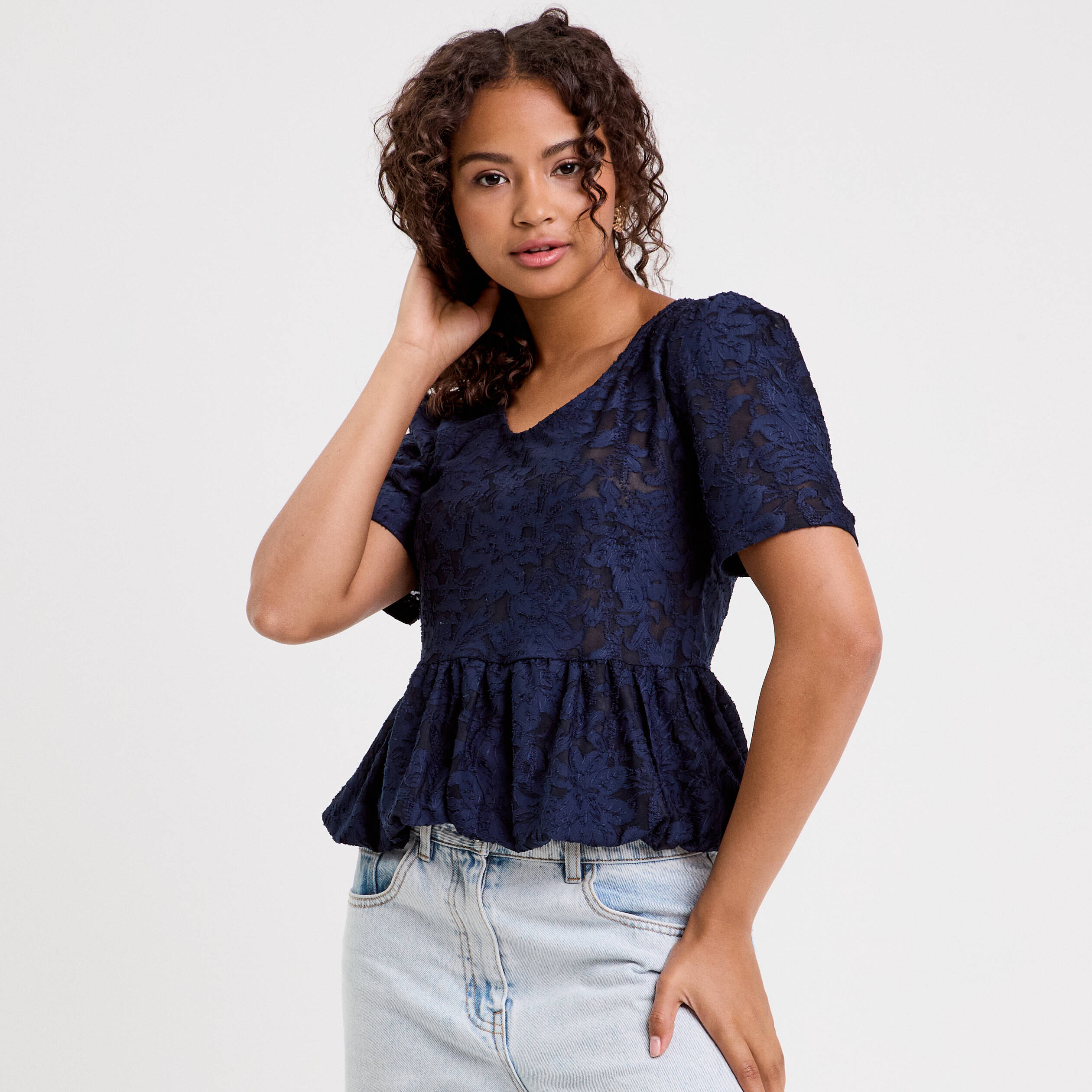 blouse manches courtes bleu fonce femme Blouse manches courtes bleu foncé femme