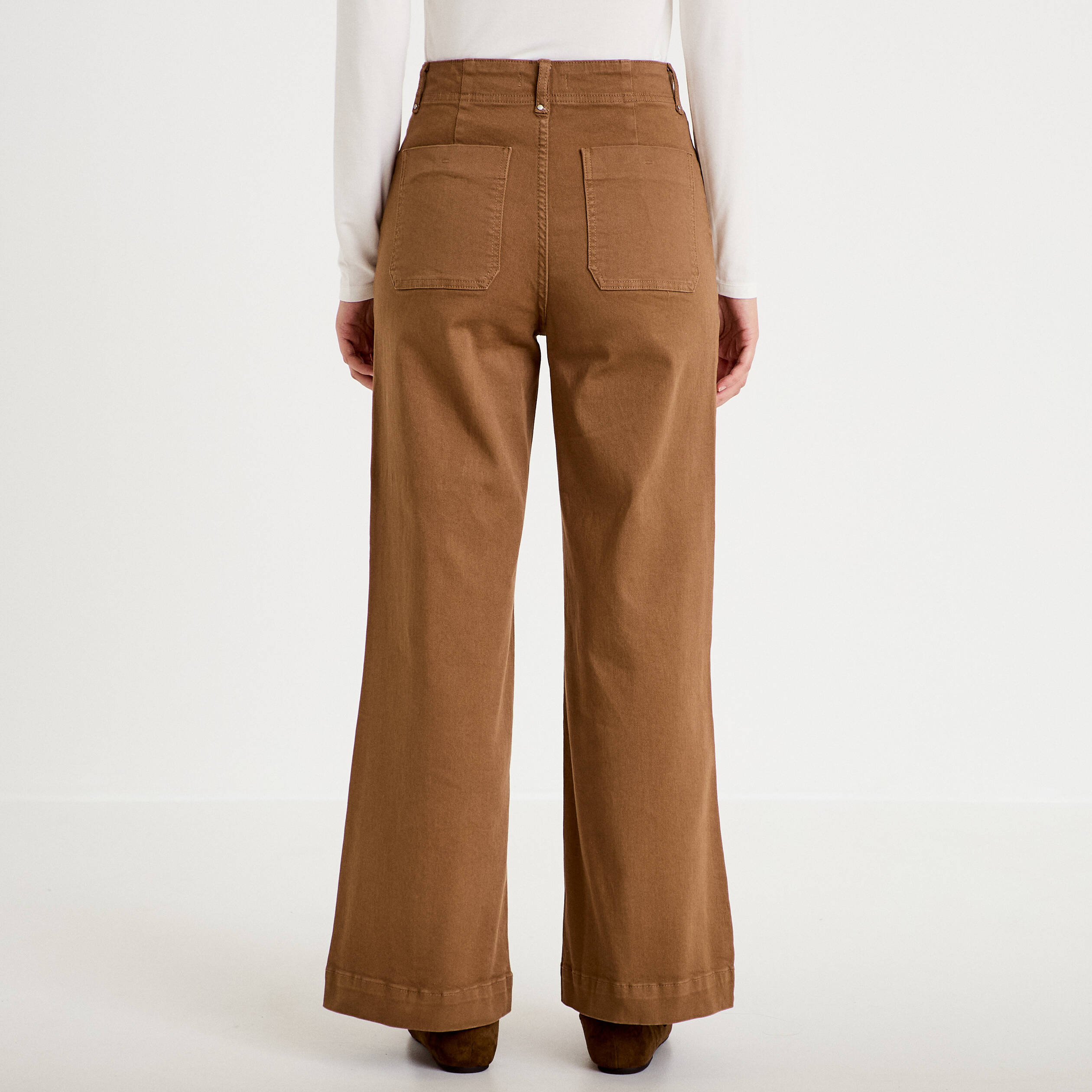 Pantalon bootcut taille basse en jean marron femme