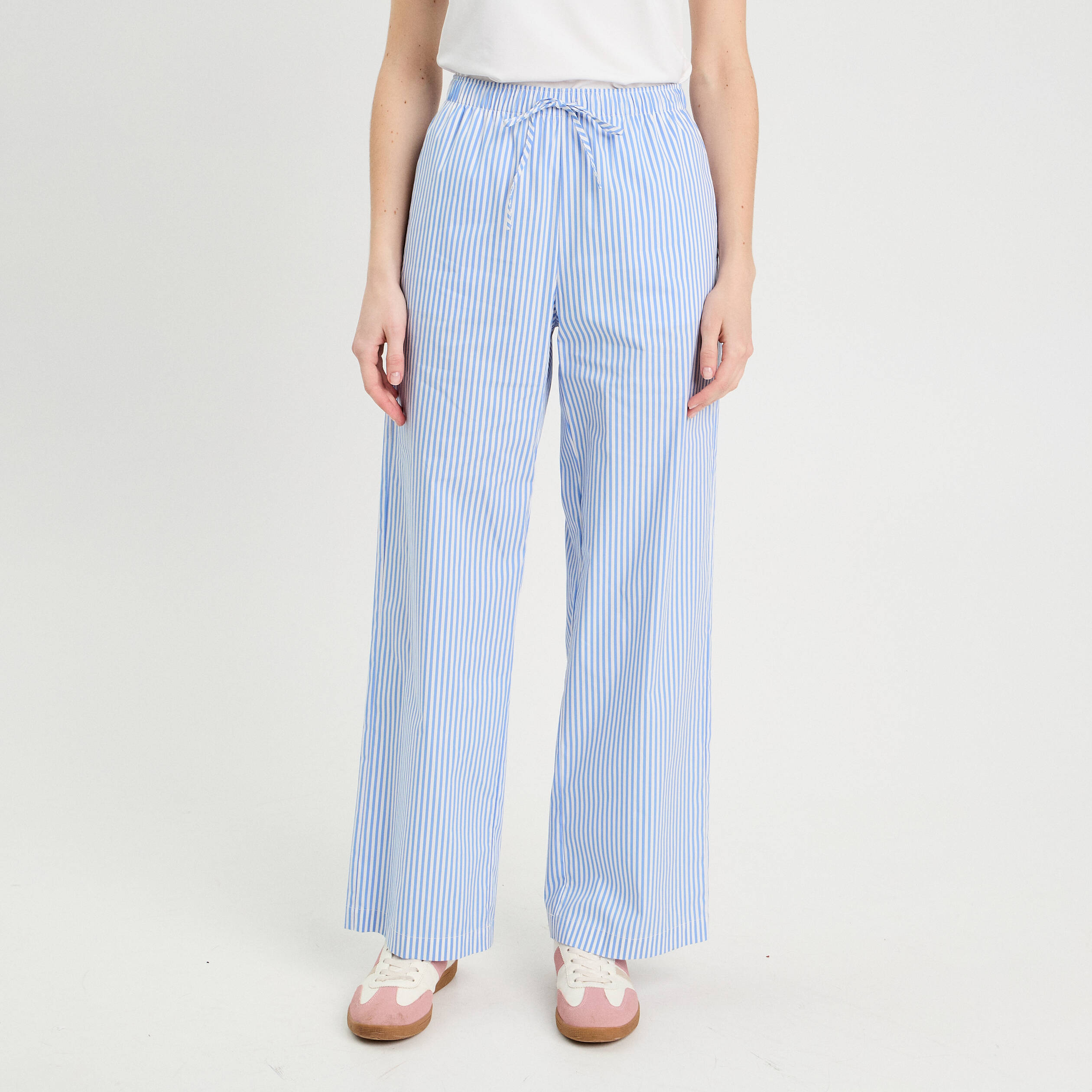 Pantalon large élastiqué bleu foncé femme