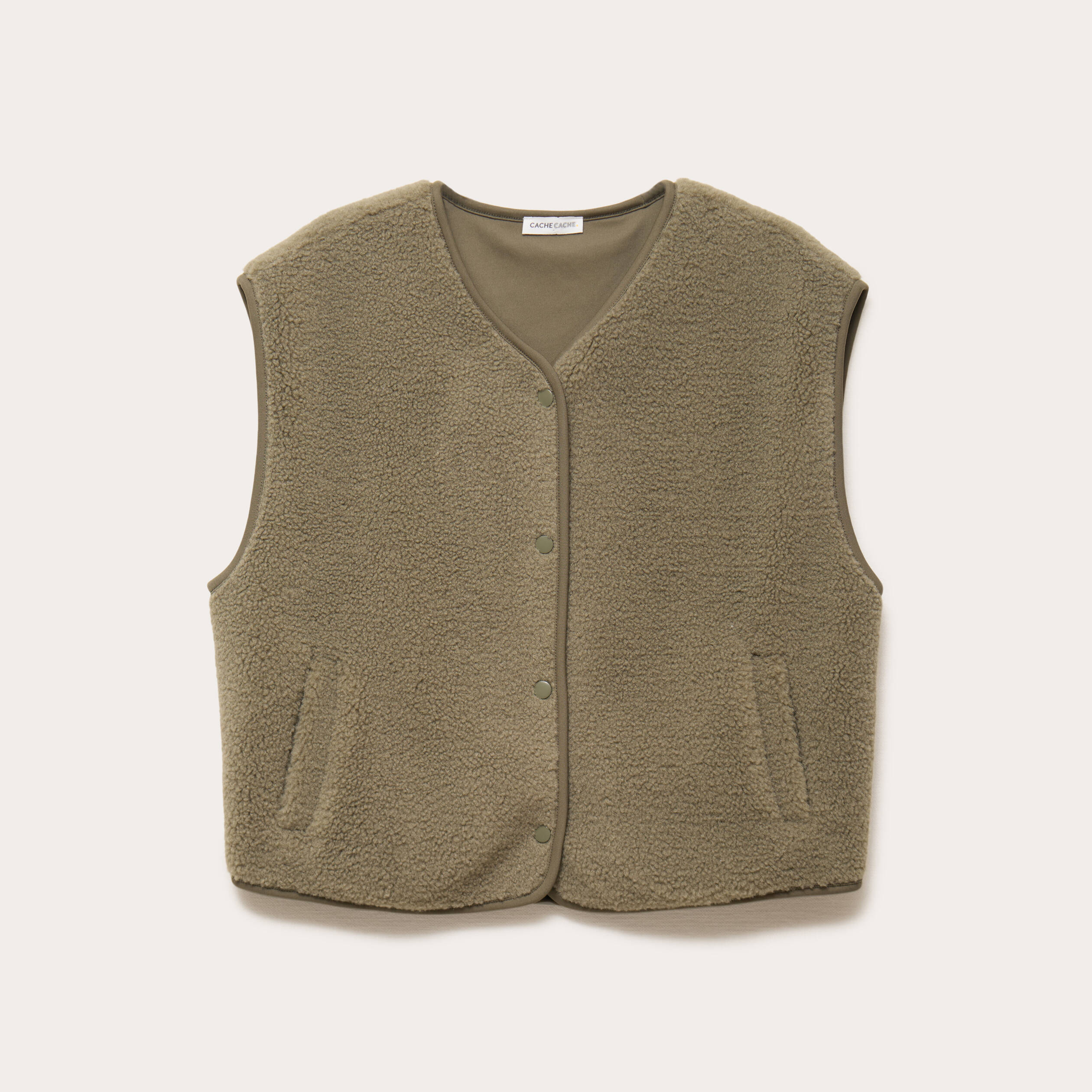 Gilet sans manches effet polaire vert kaki femme