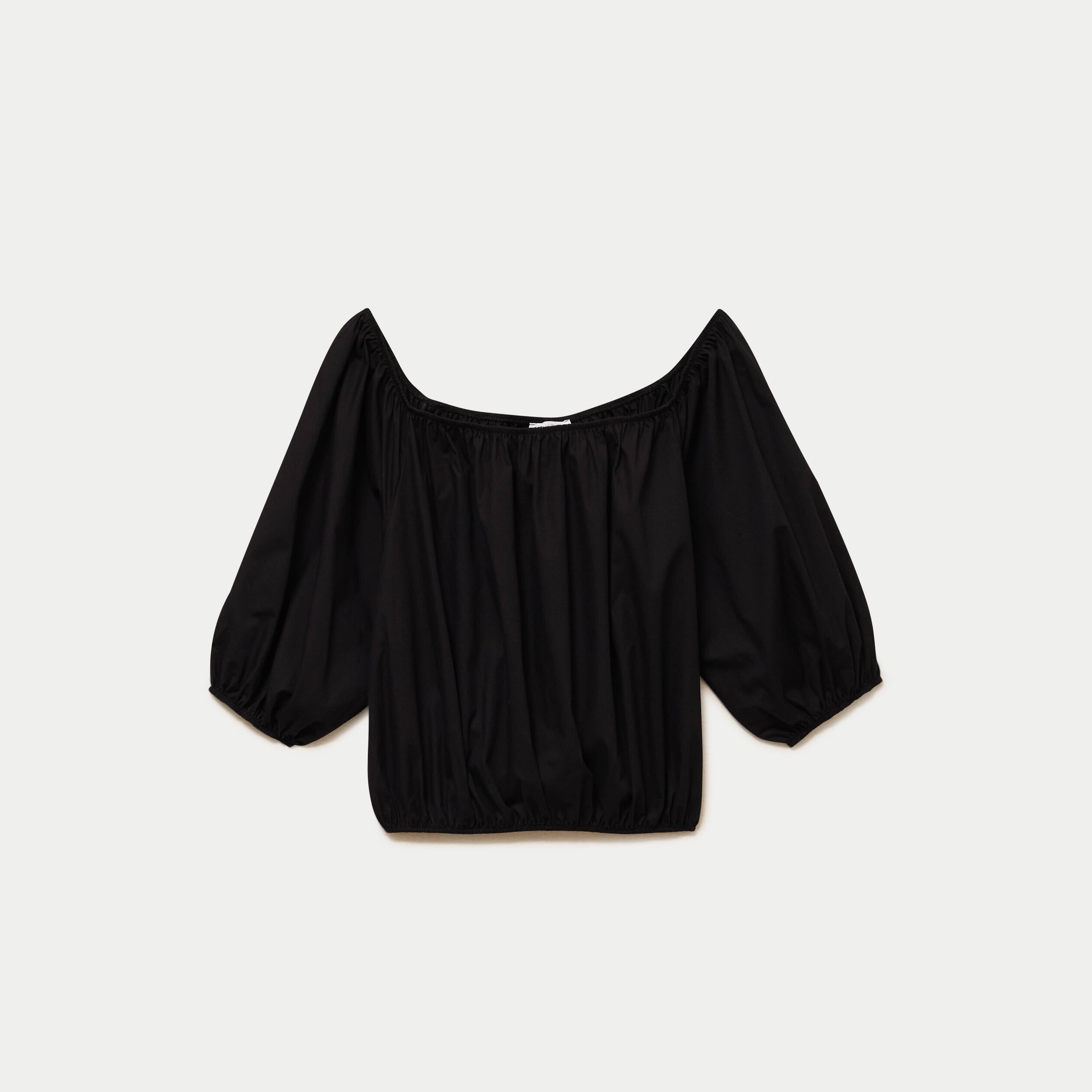 Blouse oversize col rond manches 3/4 noir femme