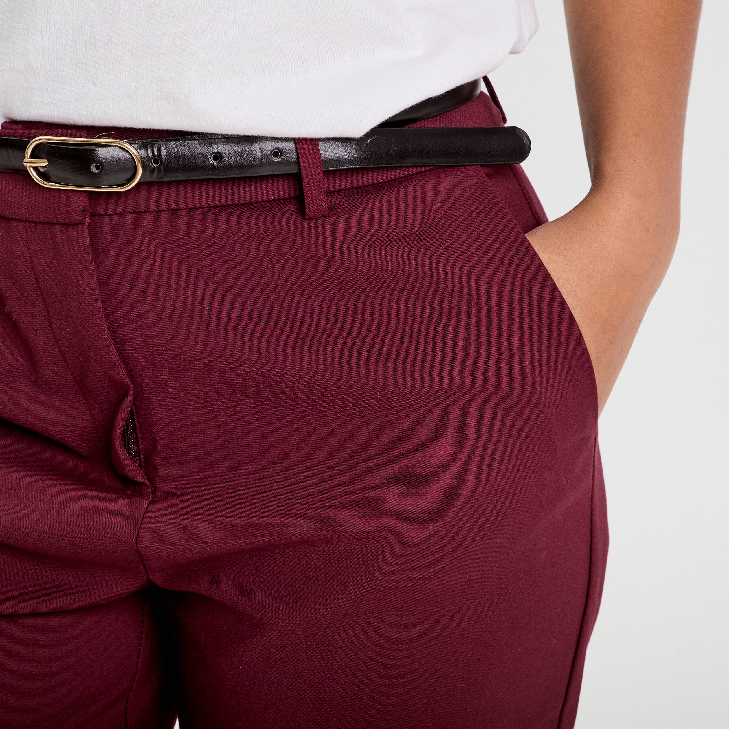 pantalon cigarette ceinture violet fonce femme Pantalon cigarette ceinturé violet foncé femme
