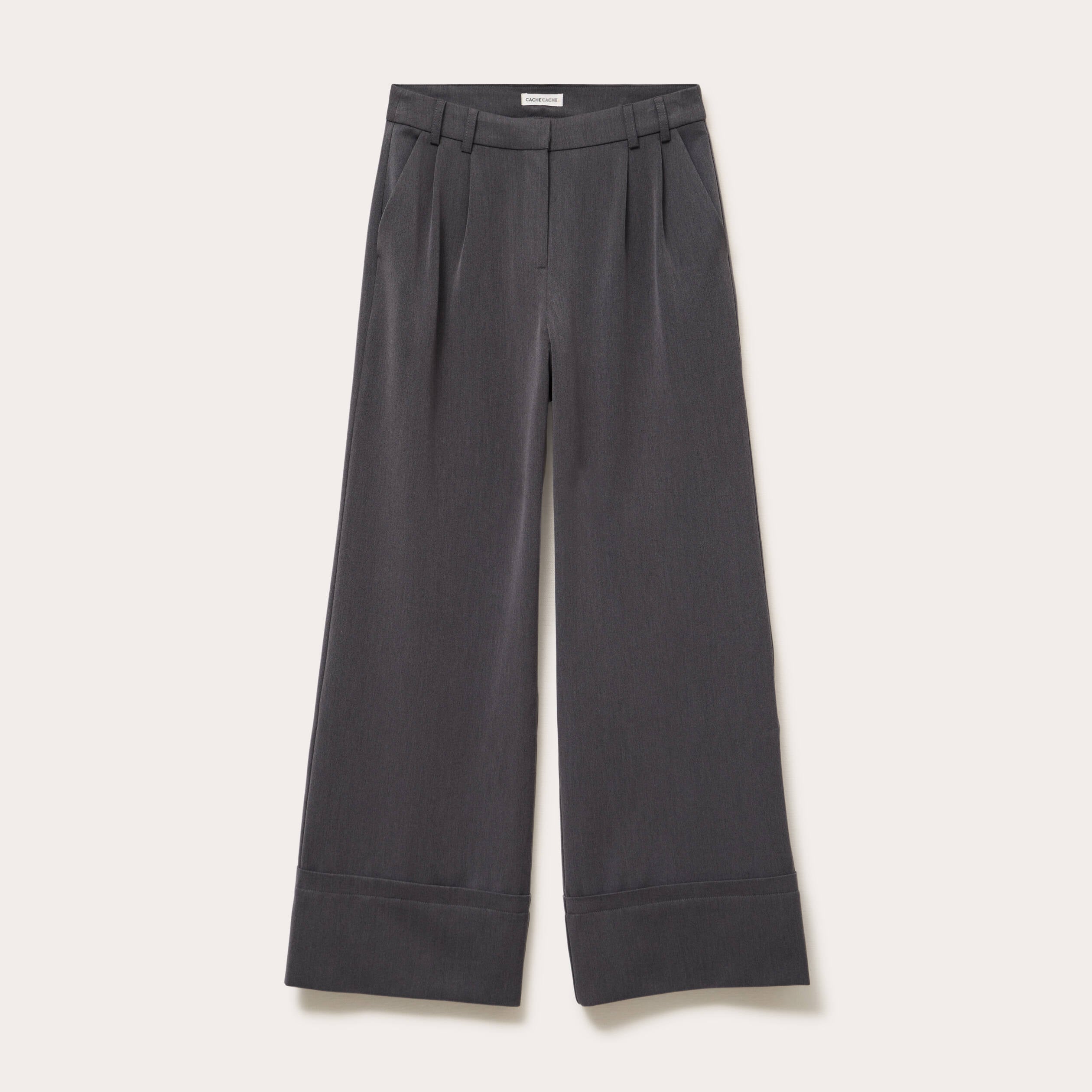 Pantalon large taille standard gris clair femme