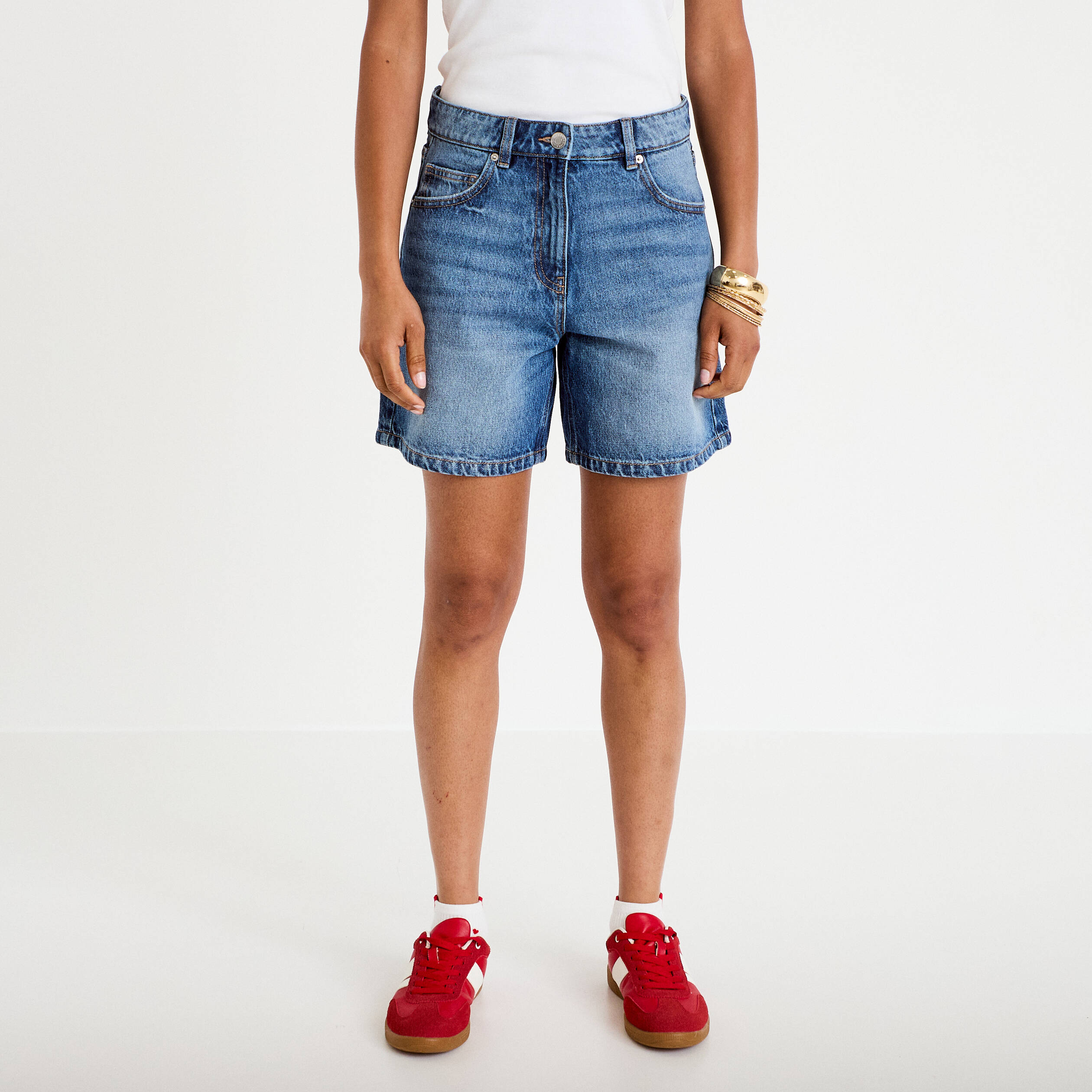 Bermuda regular 5 poches en jean denim double stone femme