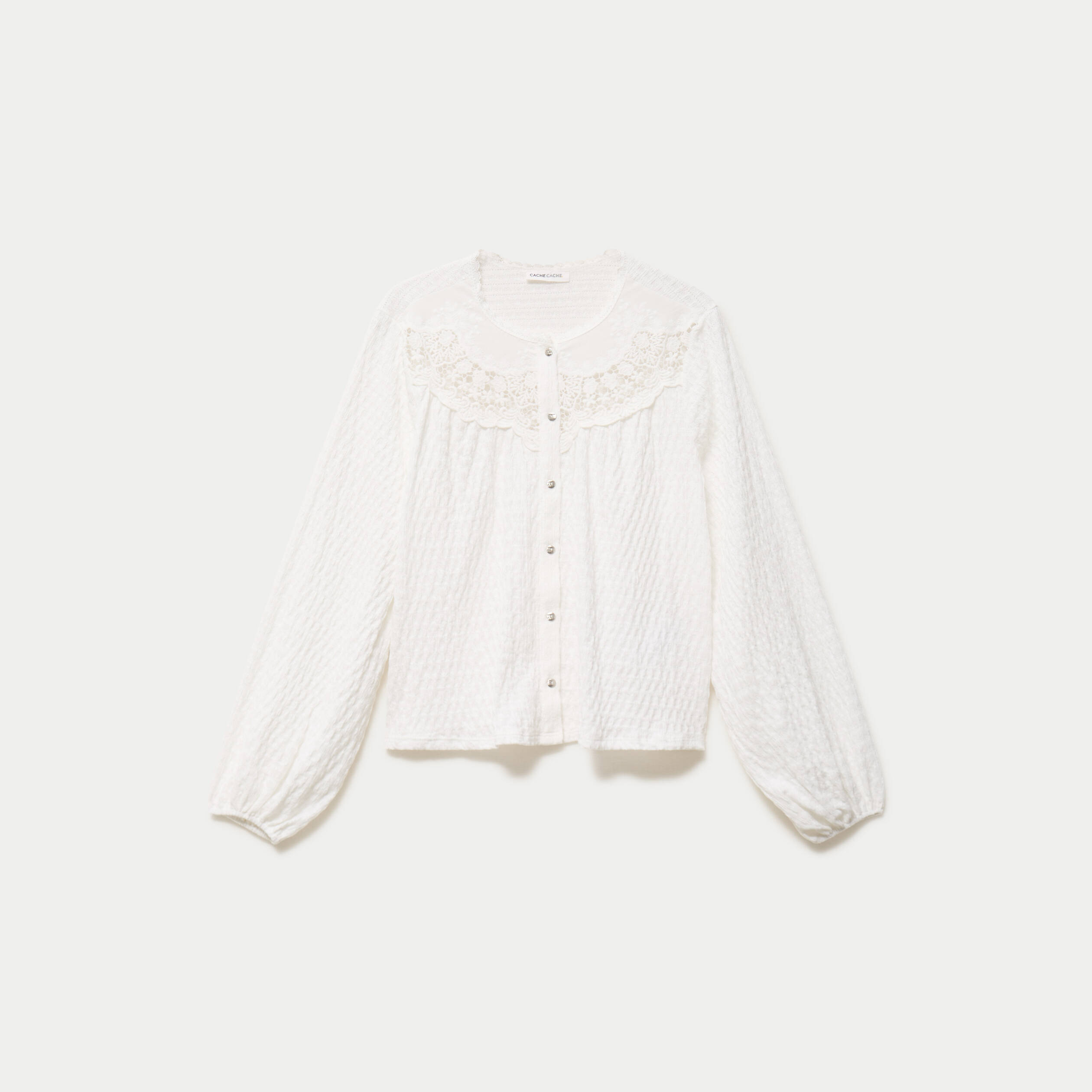 Blouse col rond manches longues ecru femme