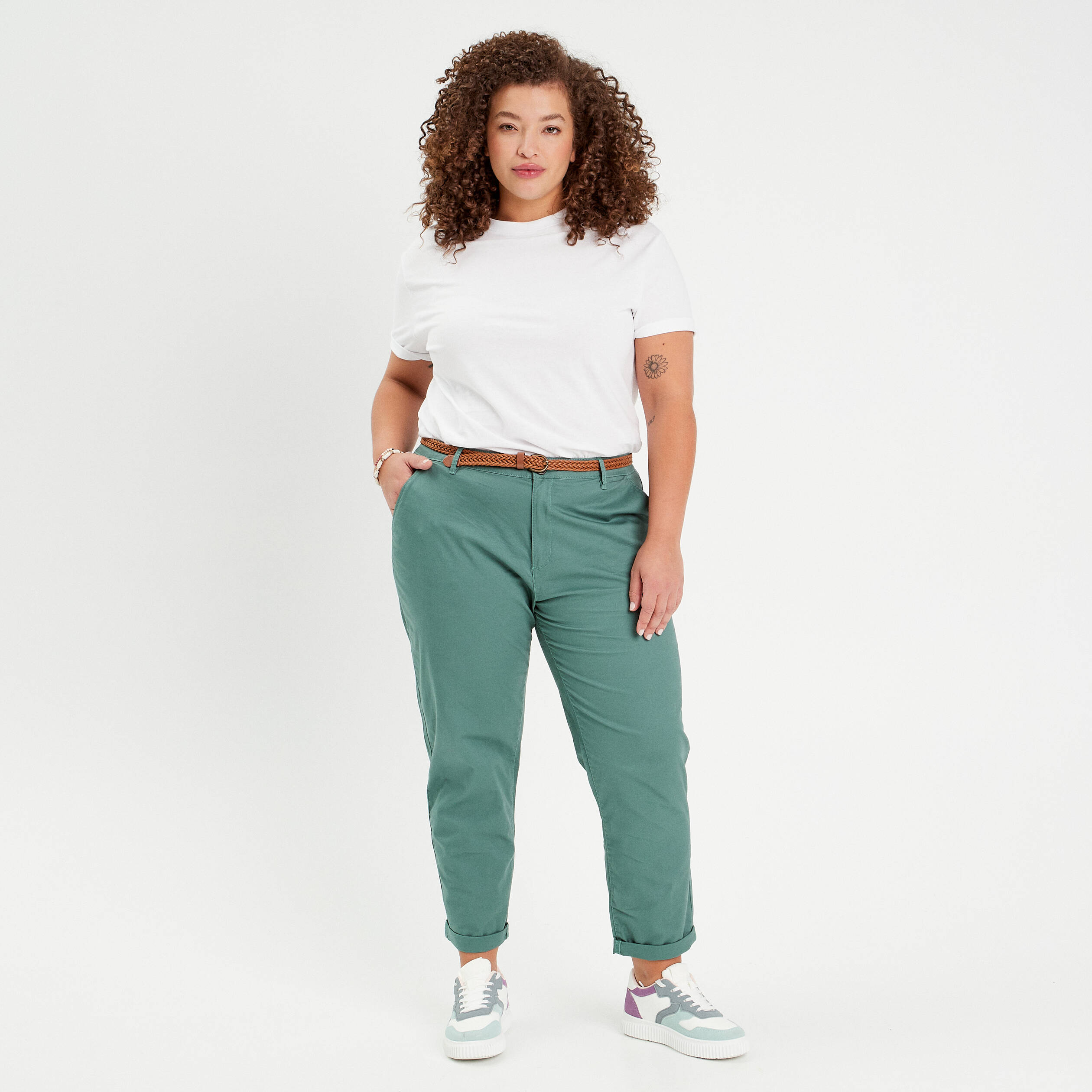 Pantalon chino 7/8ème vert foncé femme