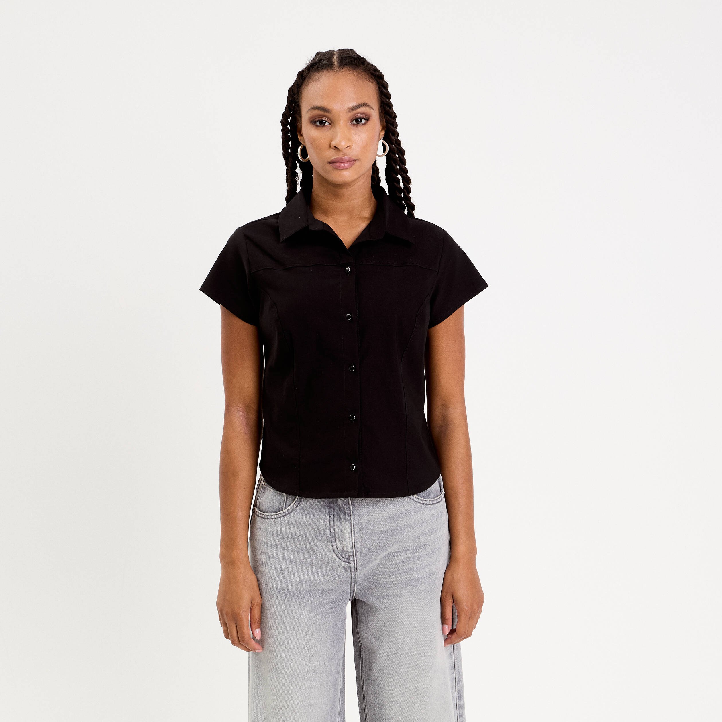 Femme Chic Chemise Noire Femme Coton Ensemble Pantalon Et Chemise