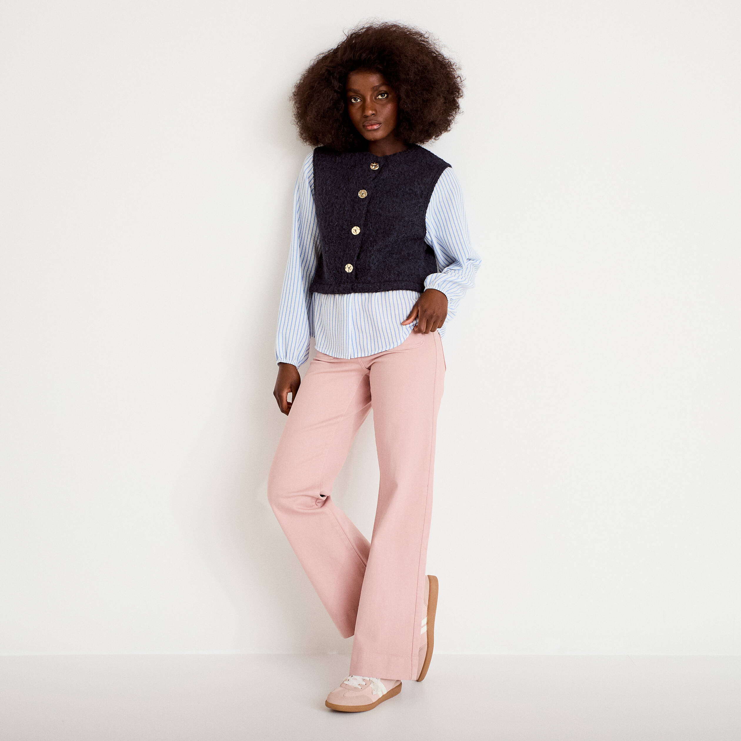 Pull chemise 2-en-1 bleu marine femme