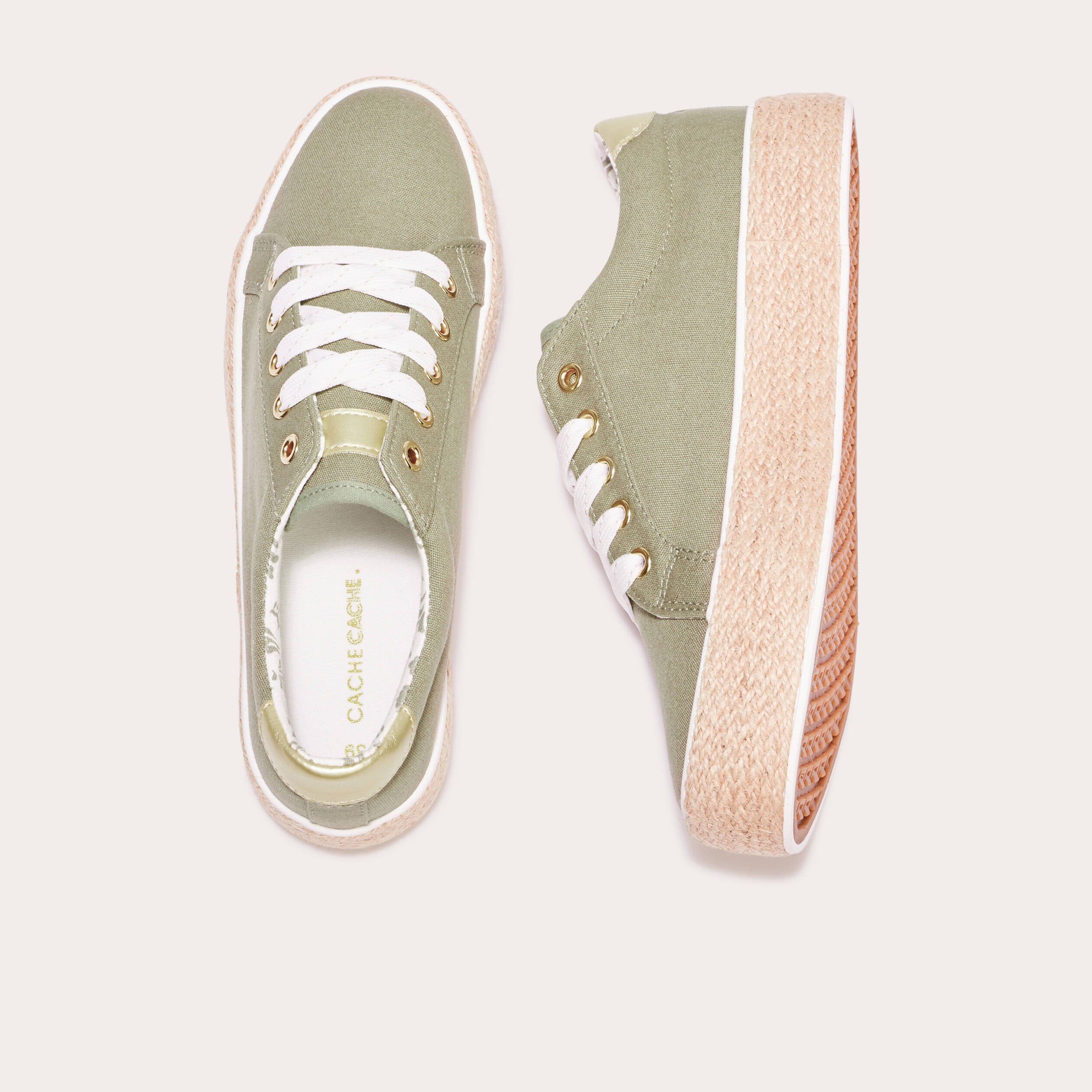 Baskets espadrilles plates vert kaki femme