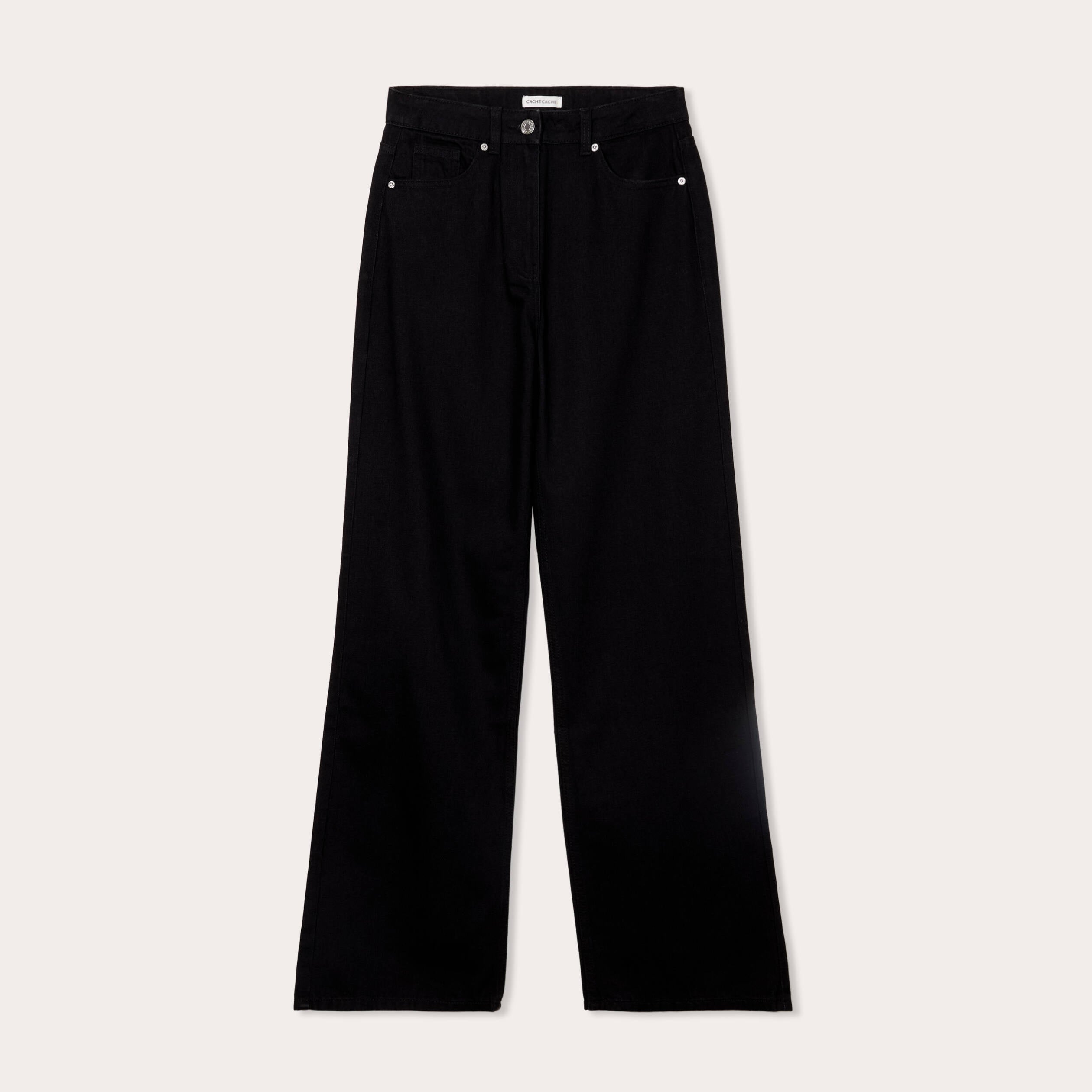 Jean wide leg taille haute Petite denim noir femme