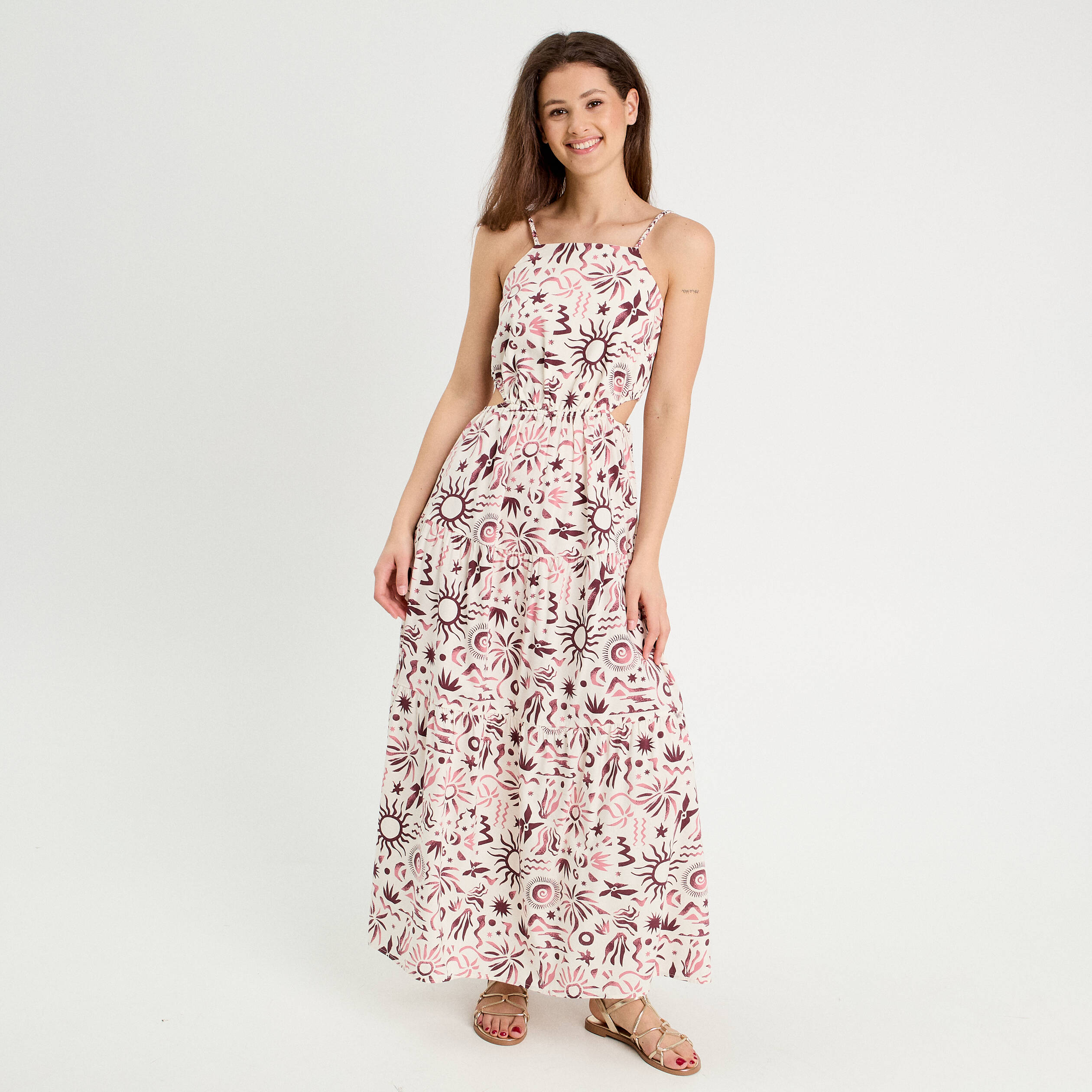 robe longue evasee ouvertures rose femme Robe longue évasée ouvertures rose femme