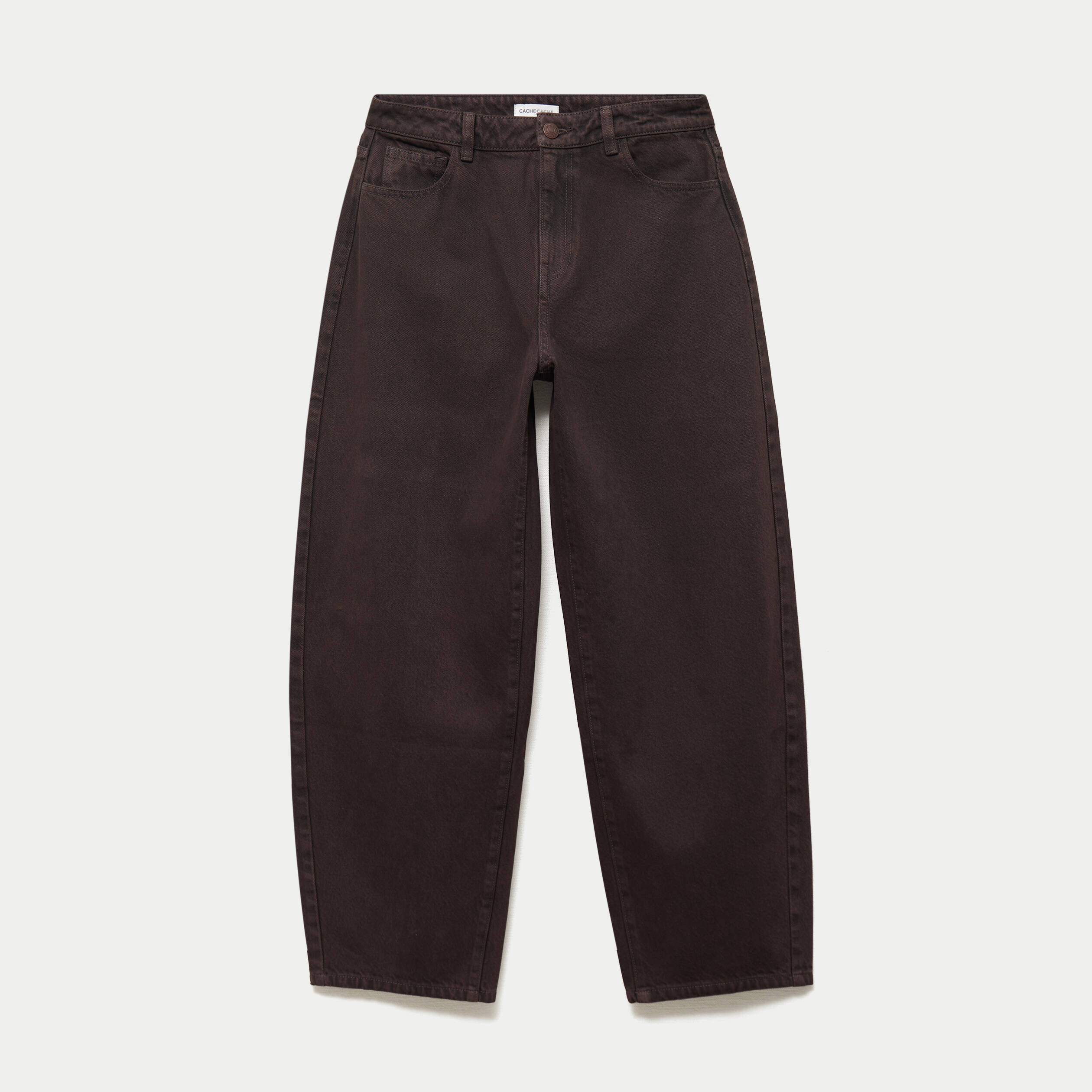 Jean barrel taille standard marron fonc&eacute; femme