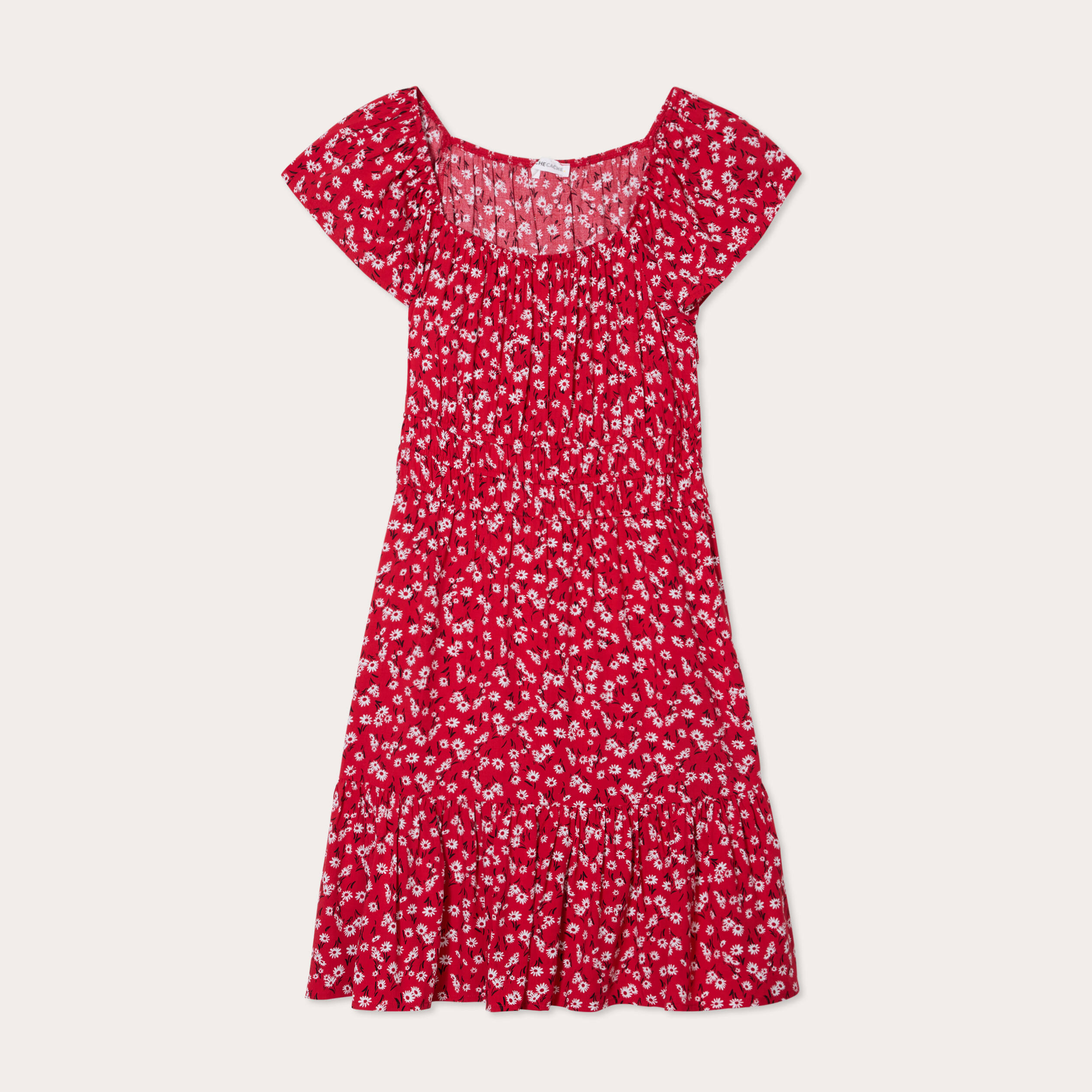 Robe &eacute;vas&eacute;e manches courtes rouge femme