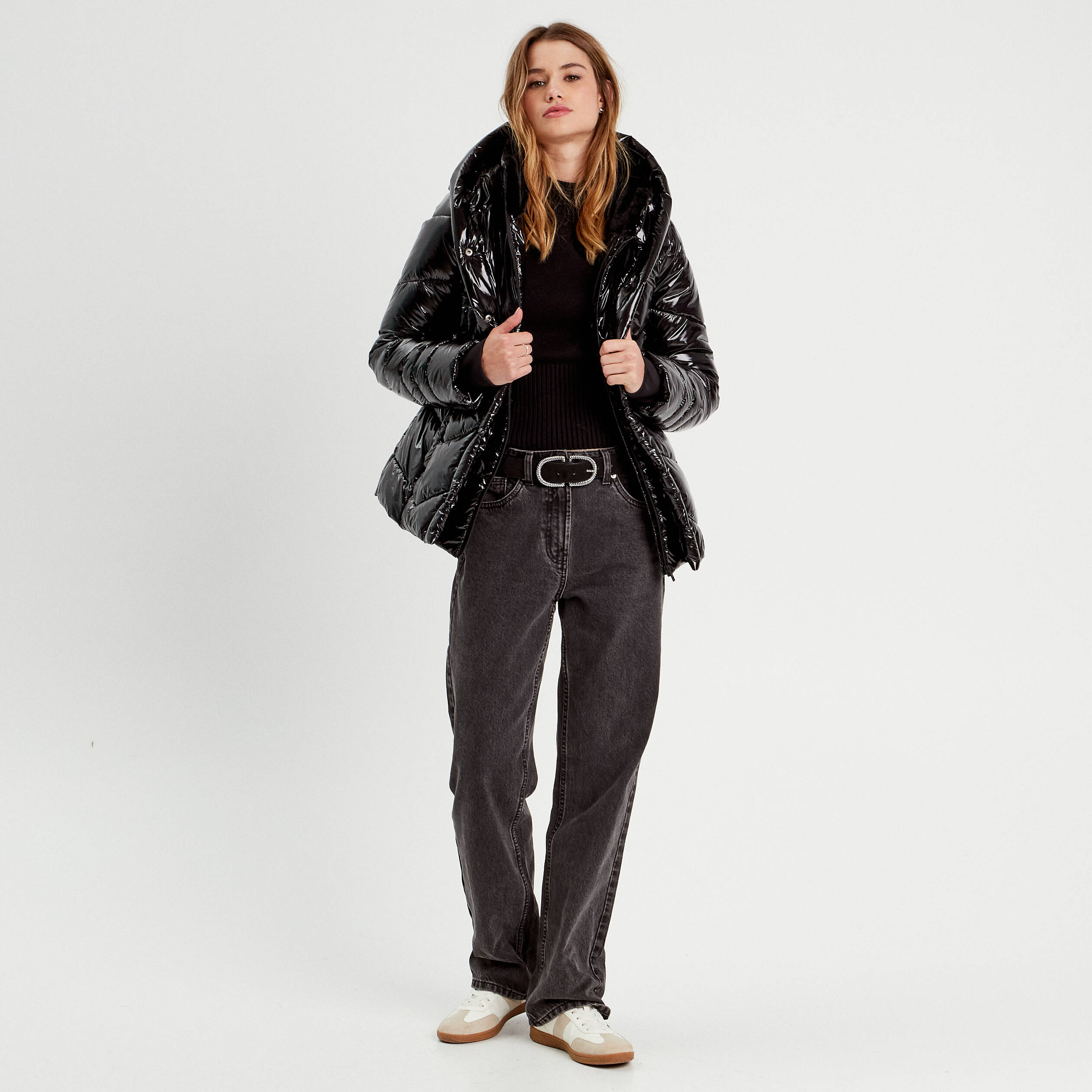 doudoune aspect vinyle noir femme Doudoune aspect vinyle noir femme