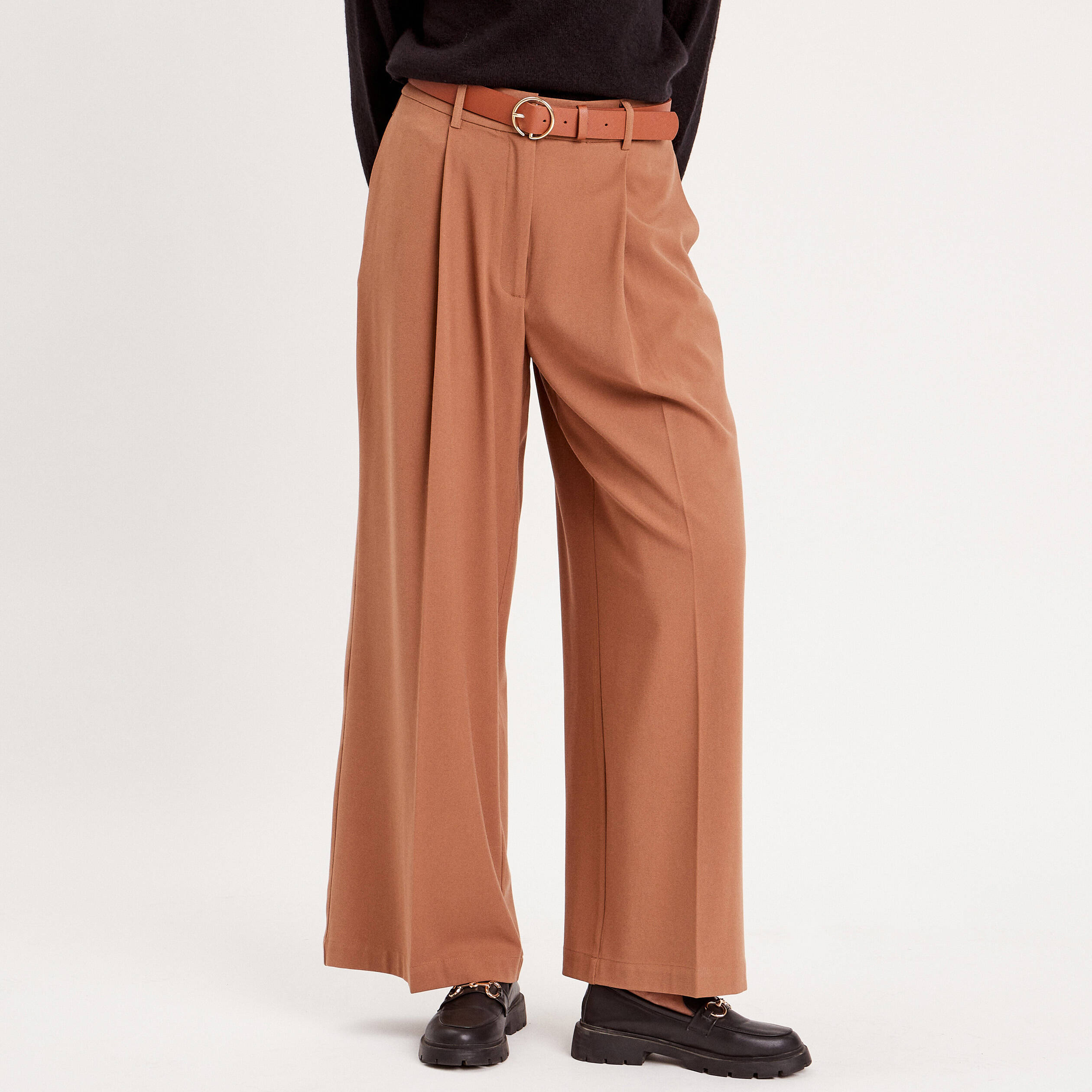 Pantalon large fluide pinces beige femme Vibs