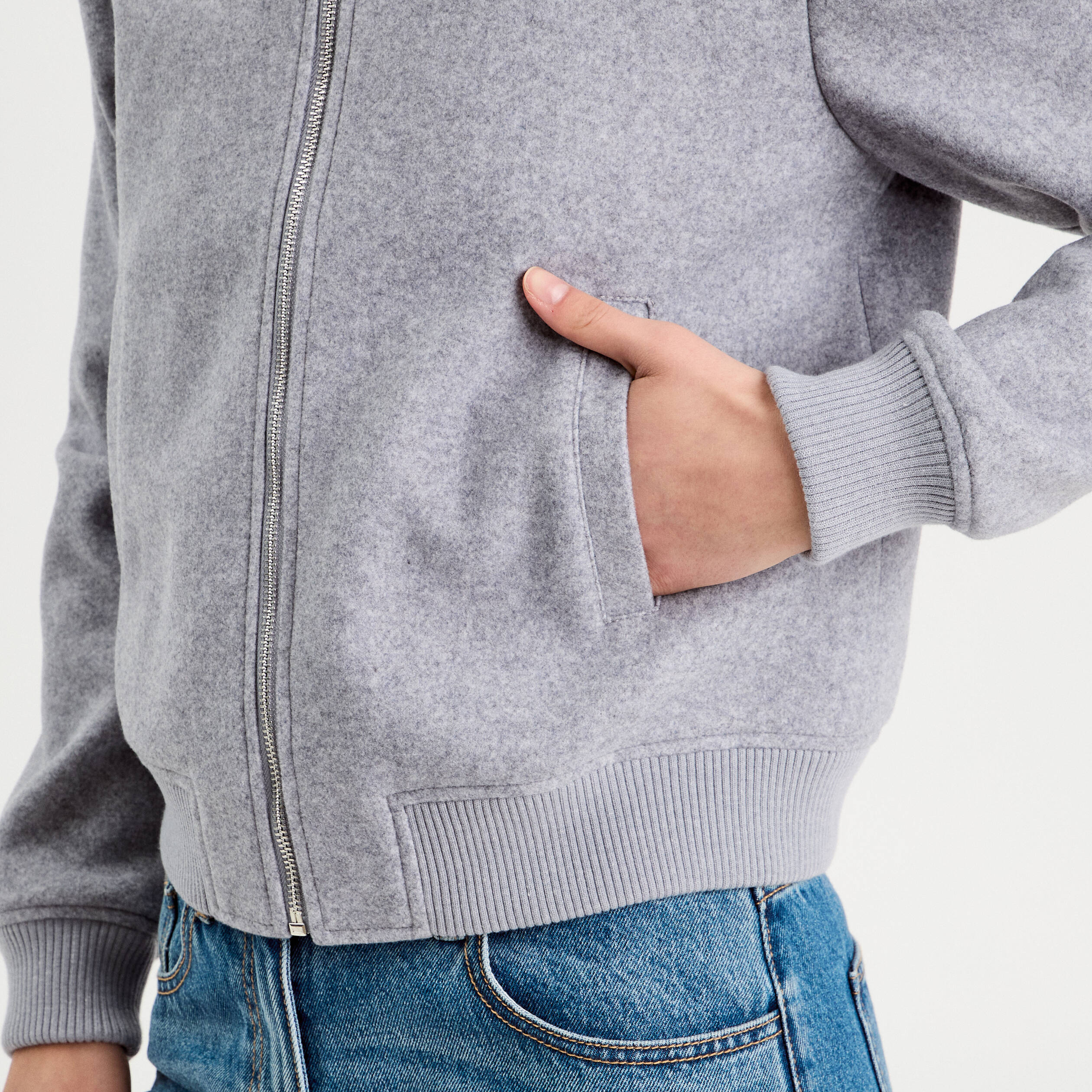 veste teddy zippee gris clair femme Veste teddy zippée gris clair femme