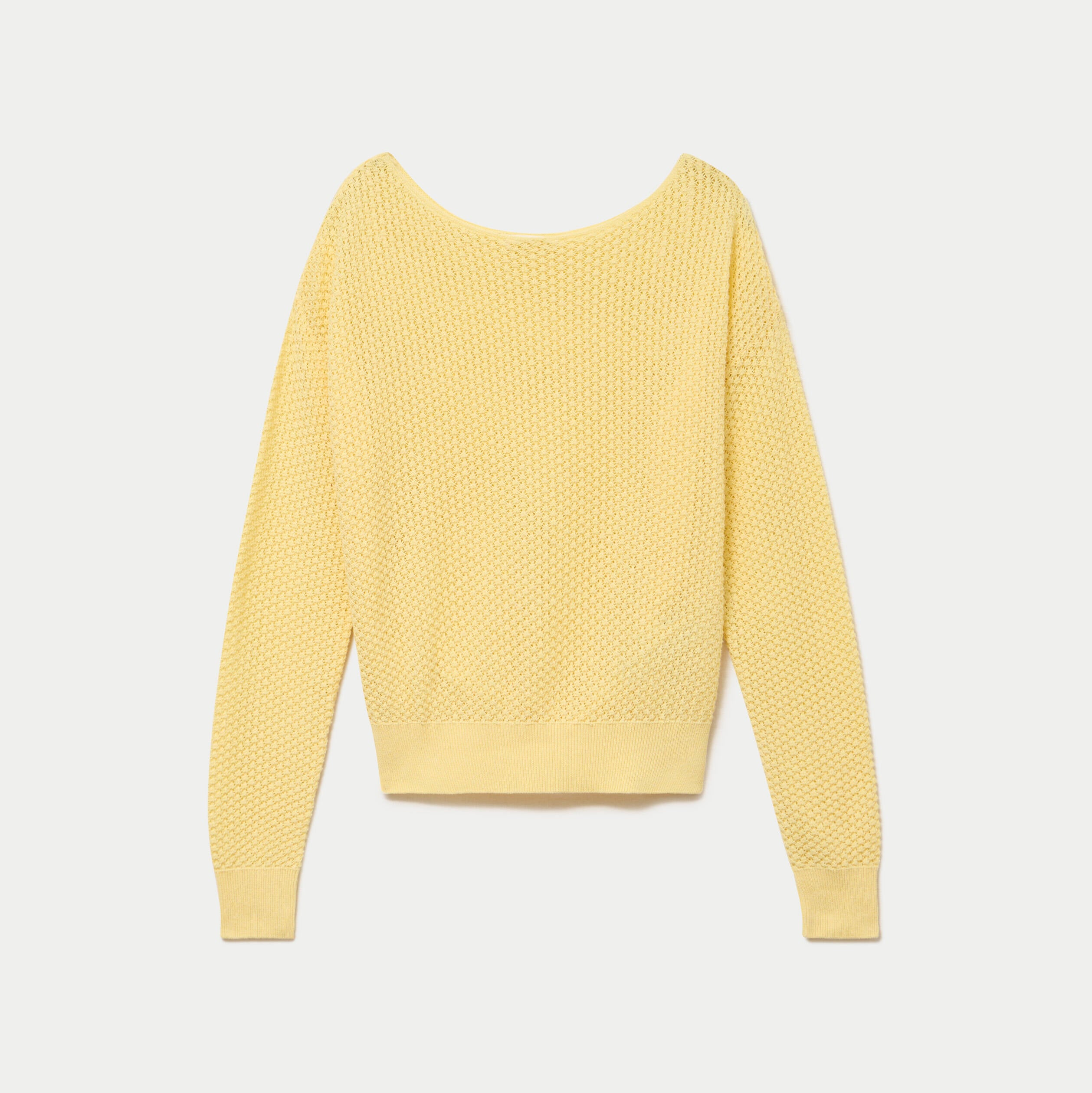 Pull ample ajour&eacute; manches longues jaune pastel femme