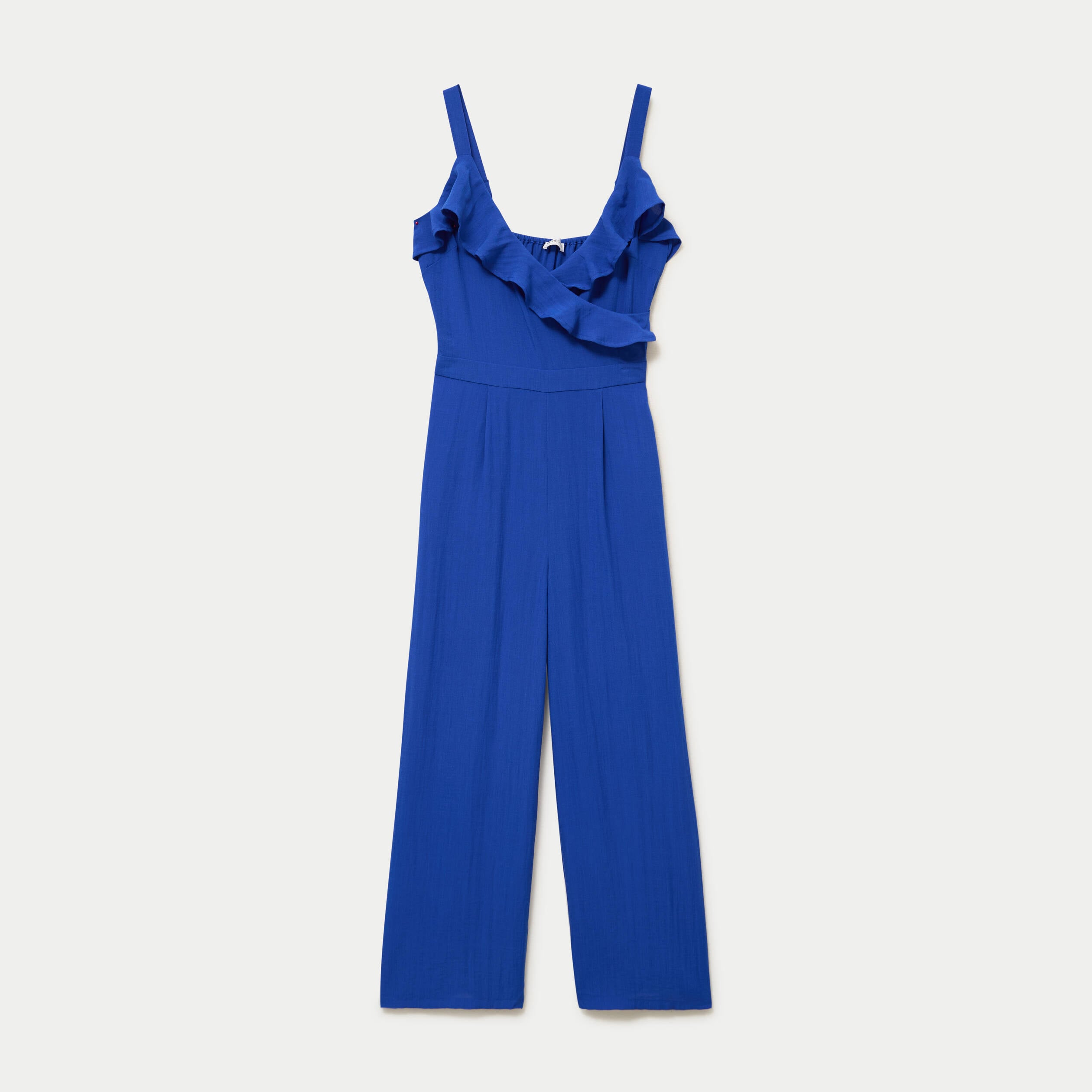 Combinaison pantalon volants bleu electrique femme