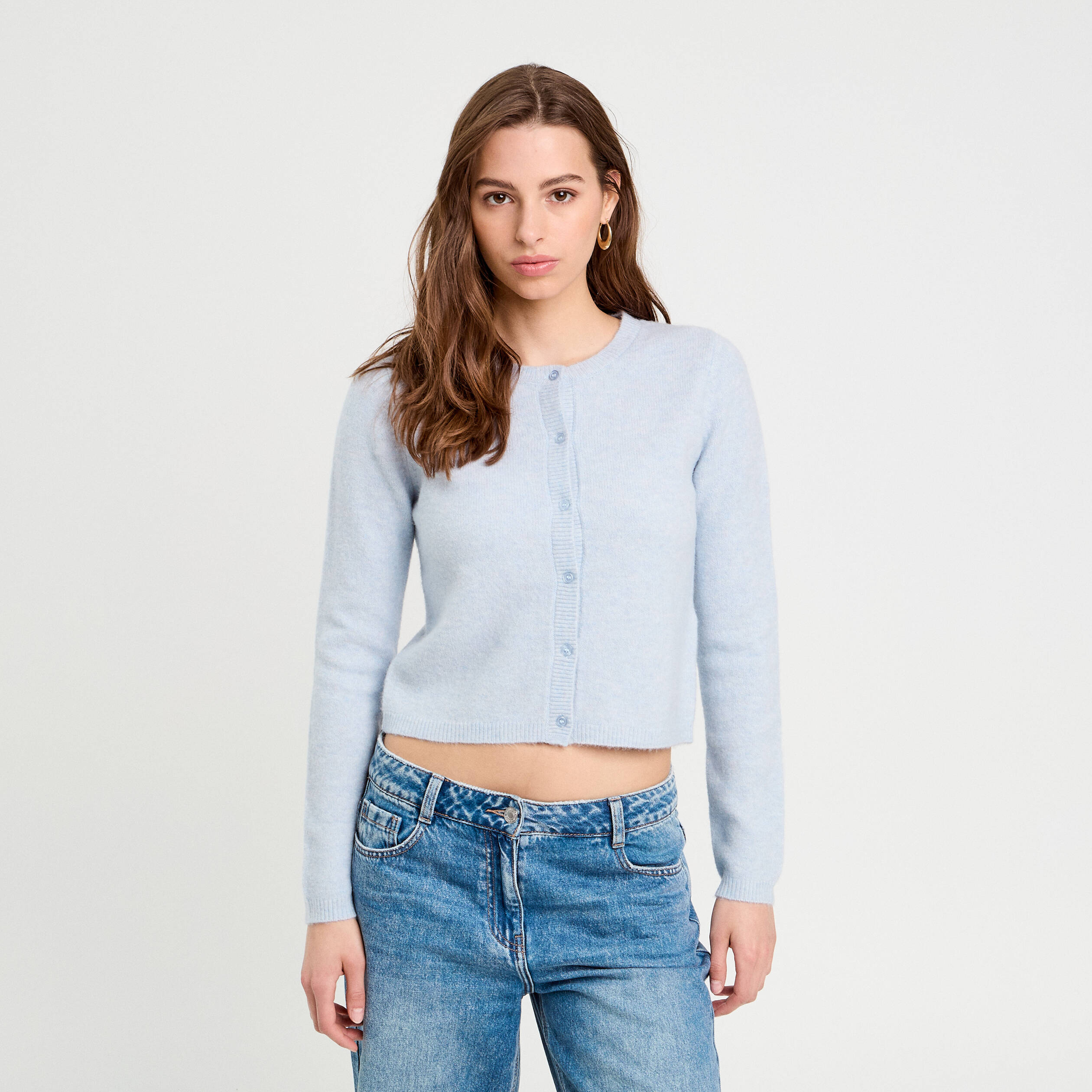 gilet boutonne manches longues denim snow gris femme Gilet boutonné manches longues denim snow gris femme