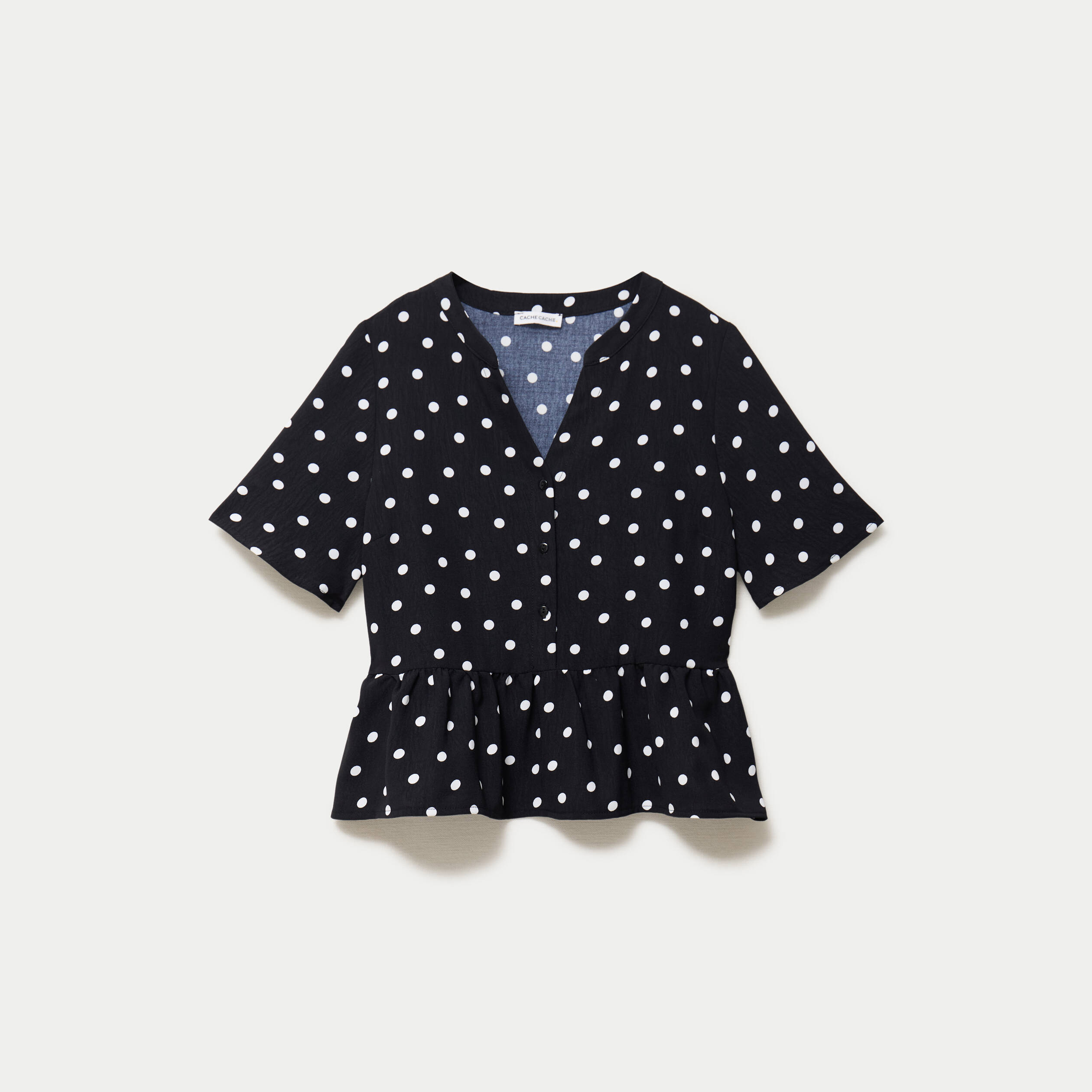 Blouse cintr&eacute;e col v manches courtes noir femme