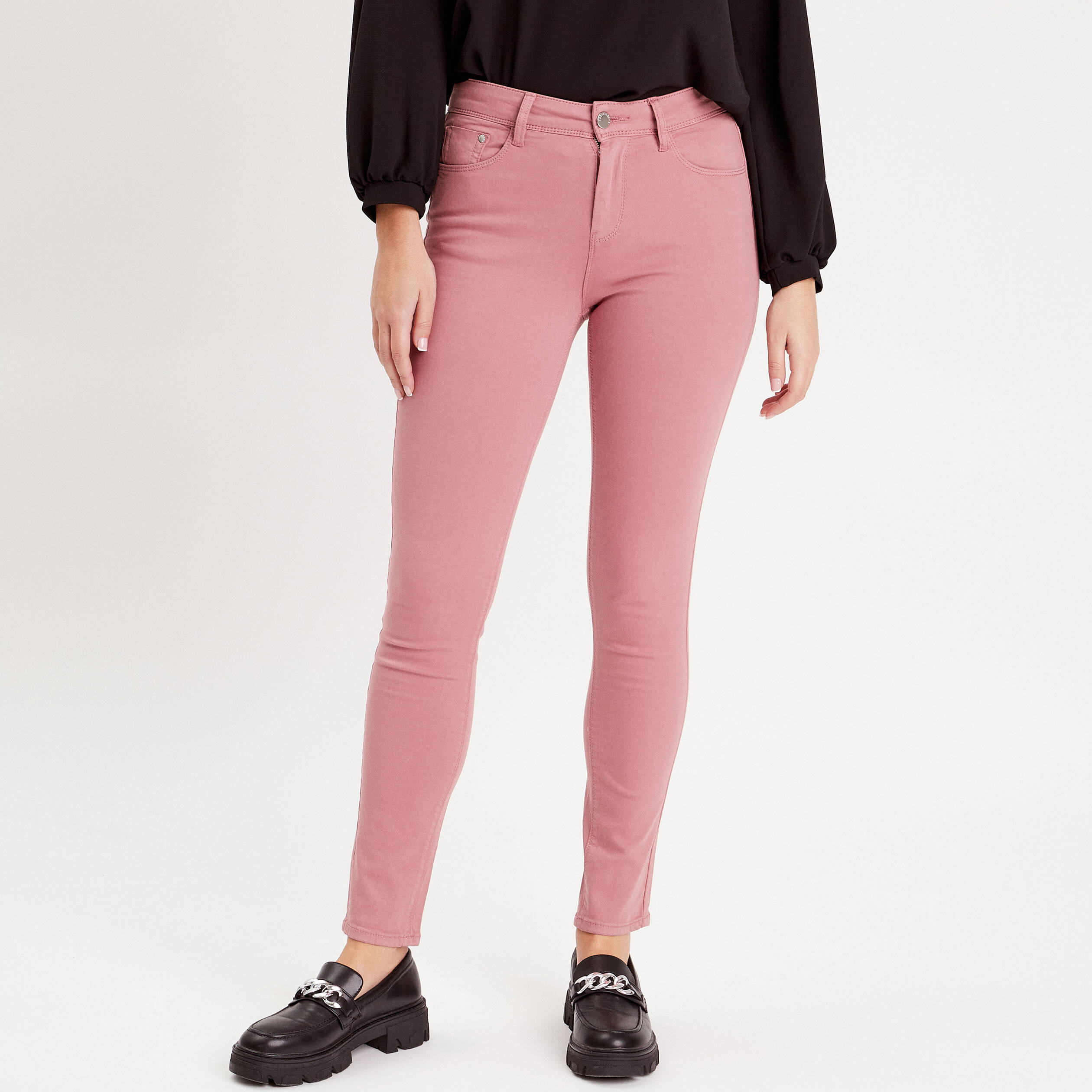 Jeans slim 5 poches vieux rose femme