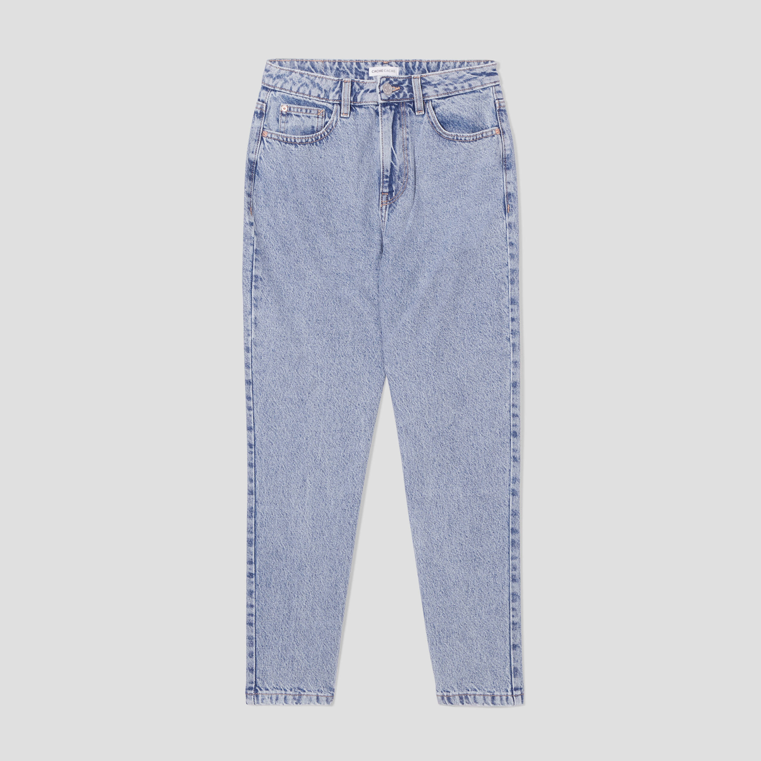 Jeans mom taille haute denim bleach femme