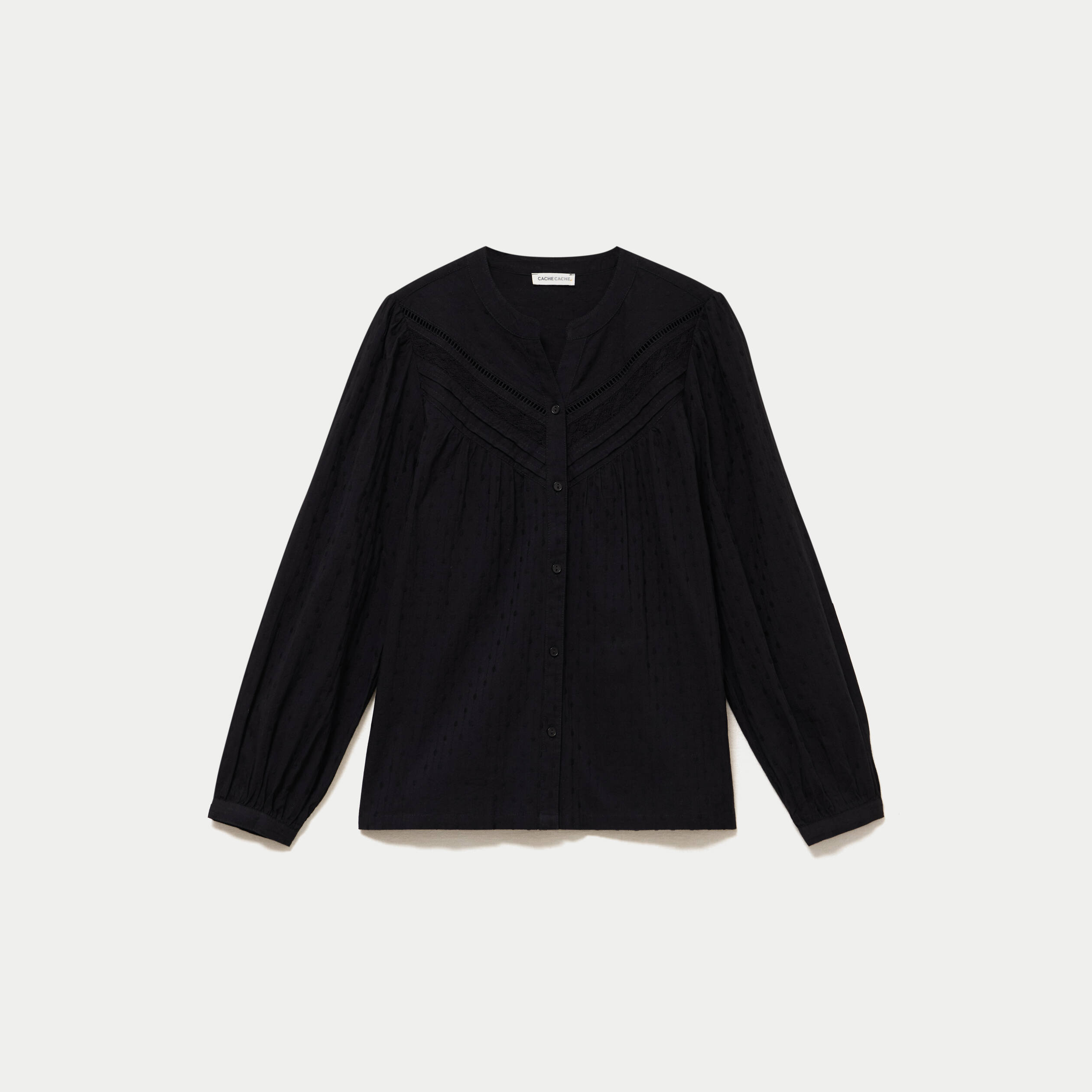 Blouse droite col rond manches longues noir femme