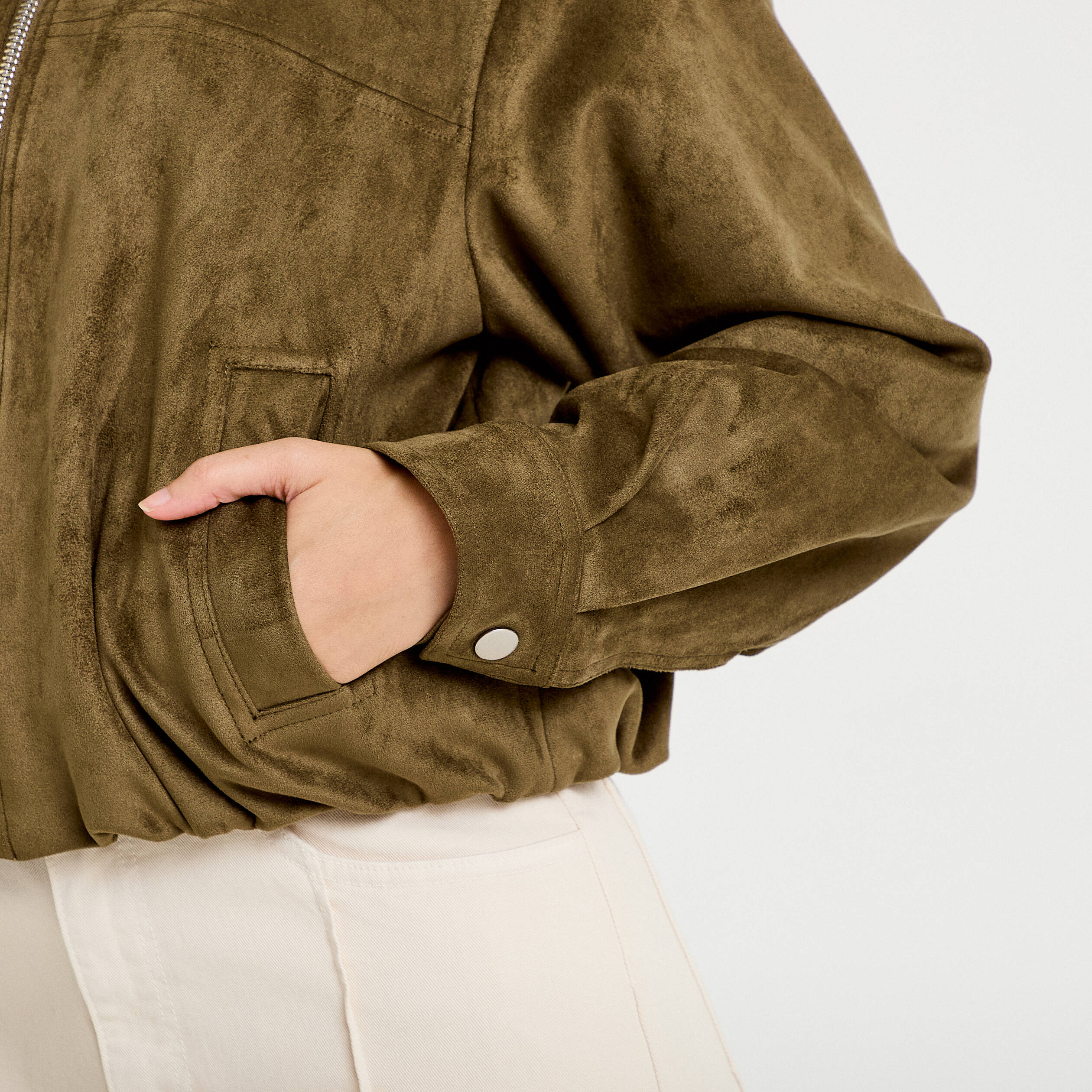 Veste effet boule oversize cropped vert kaki femme