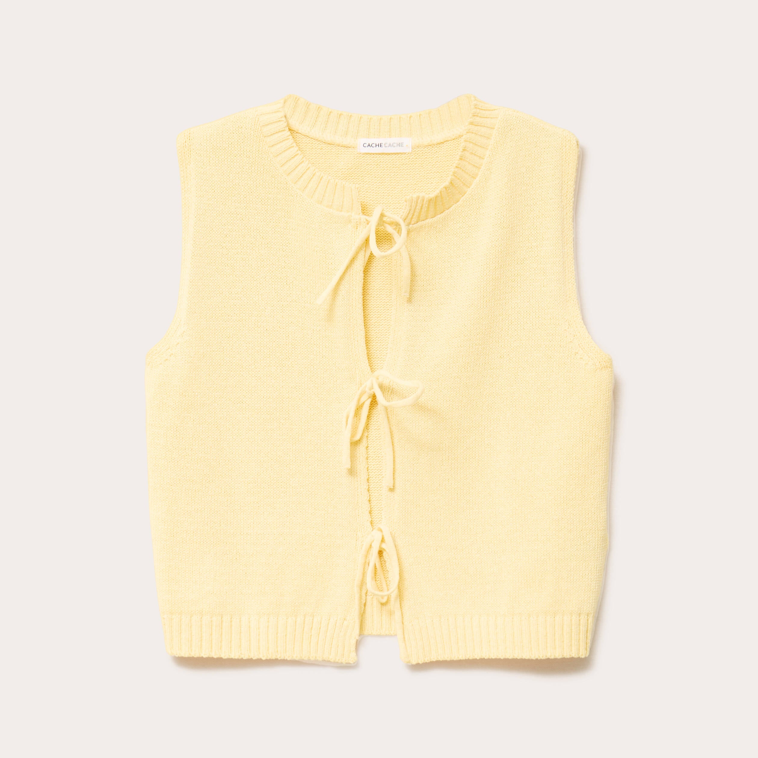 Gilet sans manches col v noeuds jaune clair femme