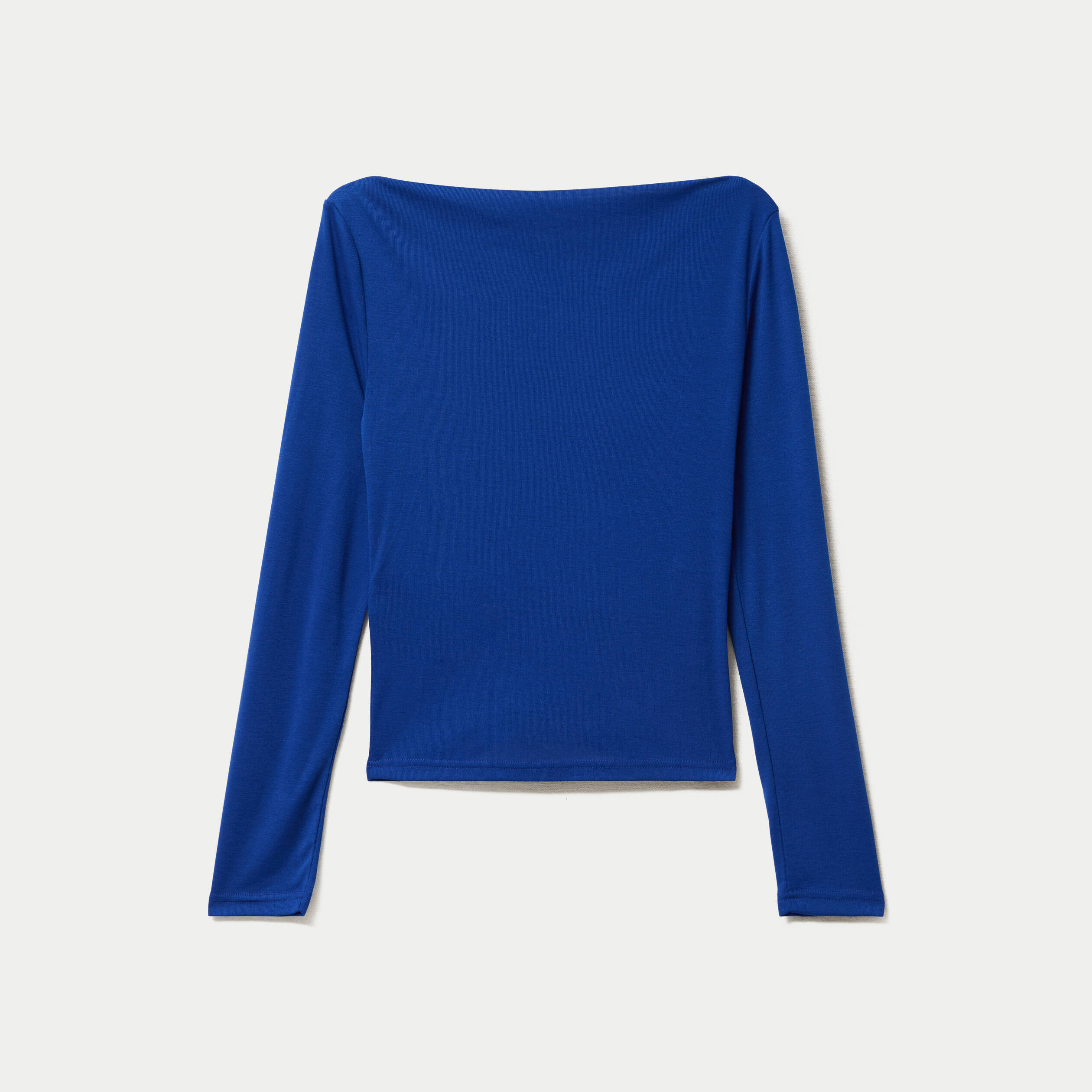 T-shirt col b&eacute;nitier manches longues bleu electrique femme