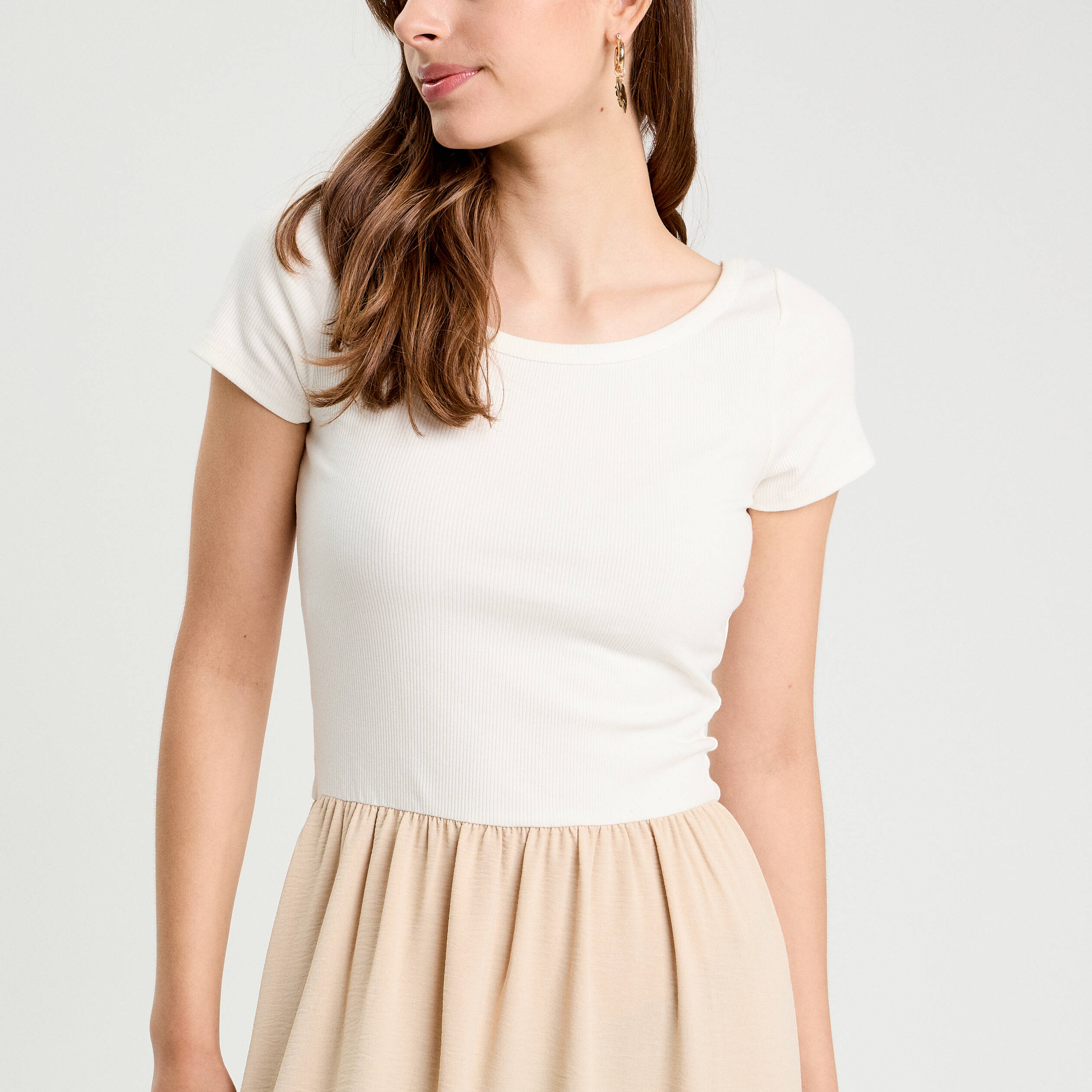 robe longue evasee 2 en 1 beige femme Robe longue évasée 2-en-1 beige femme
