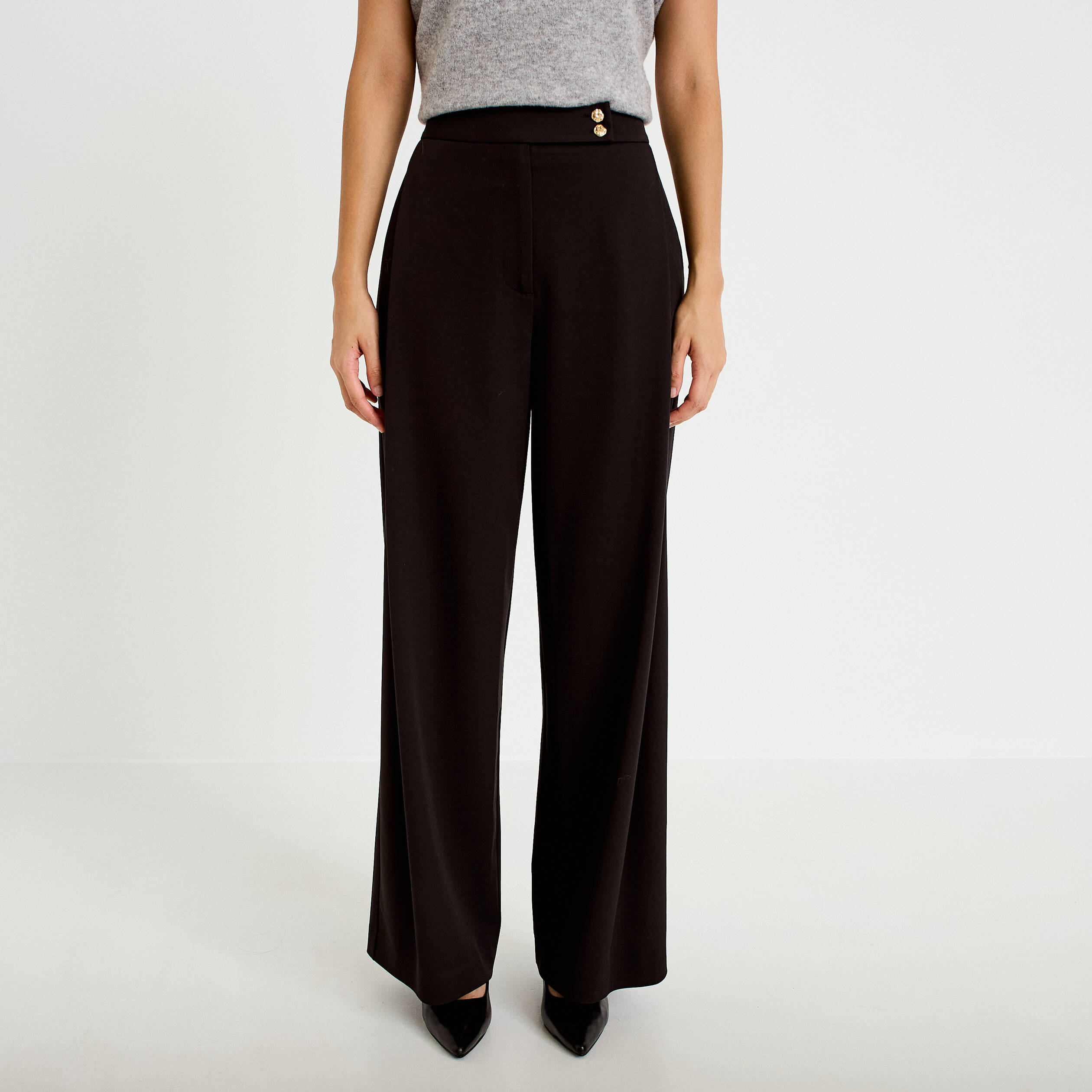 Pantalon bootcut ceinture taille haute noir femme