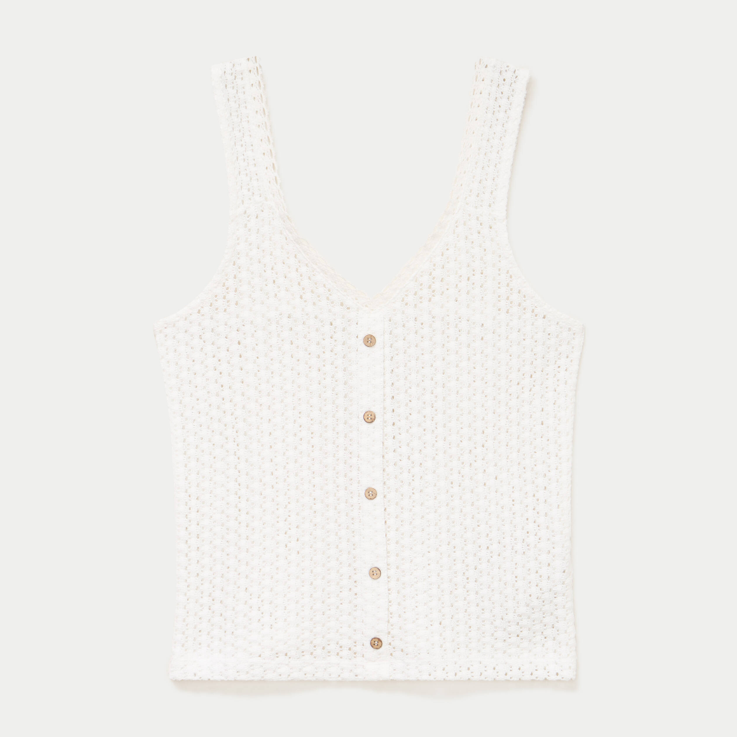 D&eacute;bardeur ajour&eacute; aspect dentelle col v ecru femme