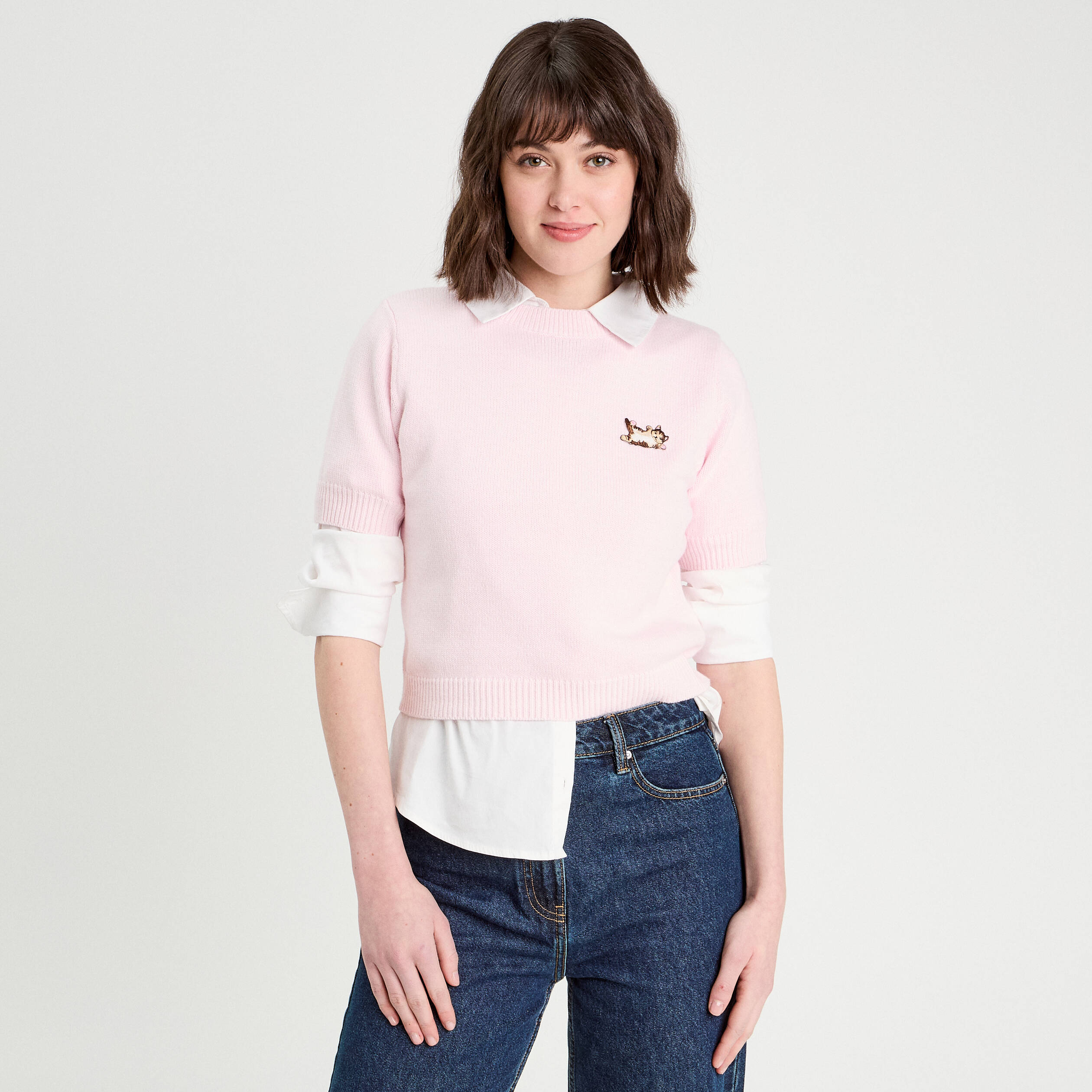 pull manches courtes rose clair femme Pull manches courtes rose clair femme