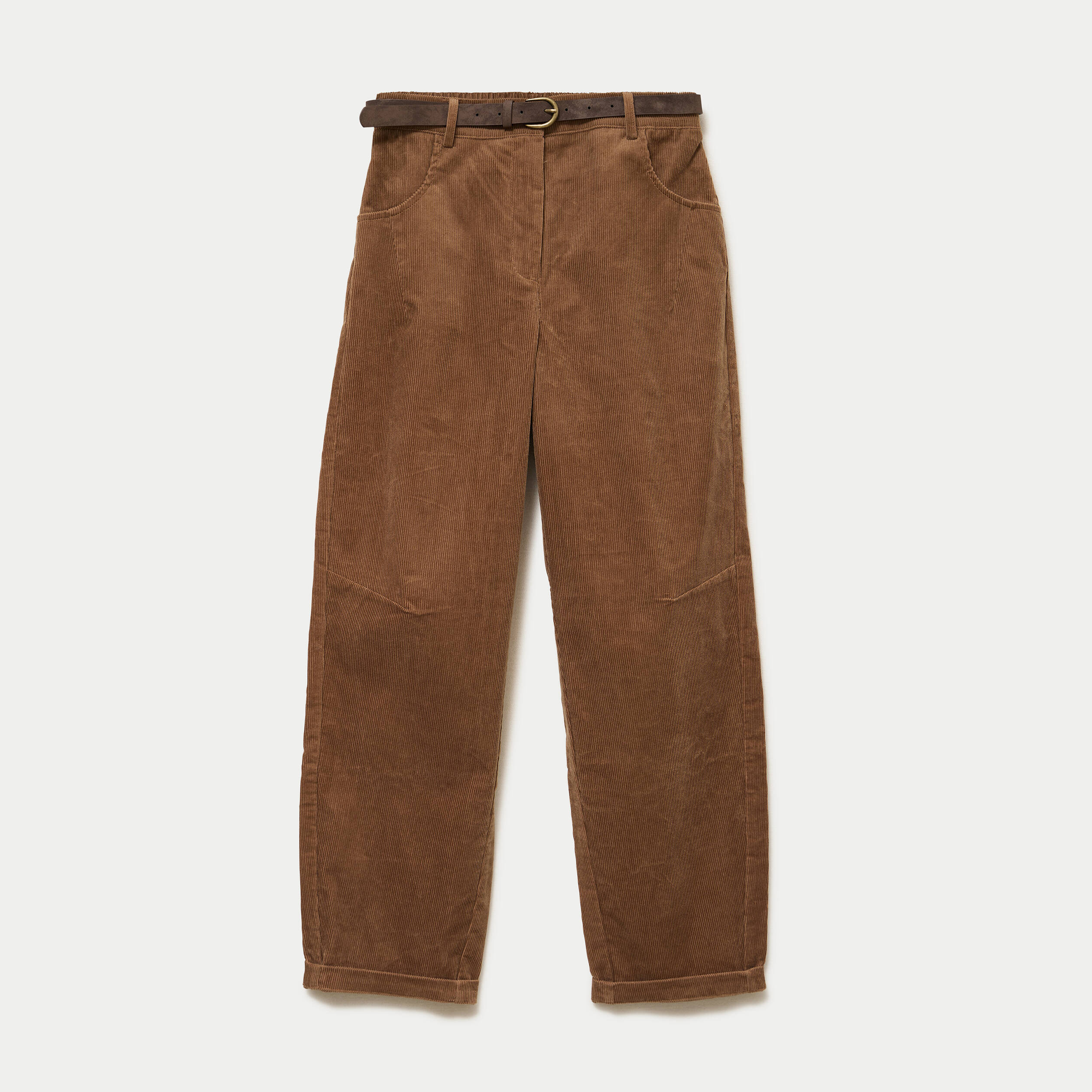 Pantalon barrel ceinture amovible taupe femme