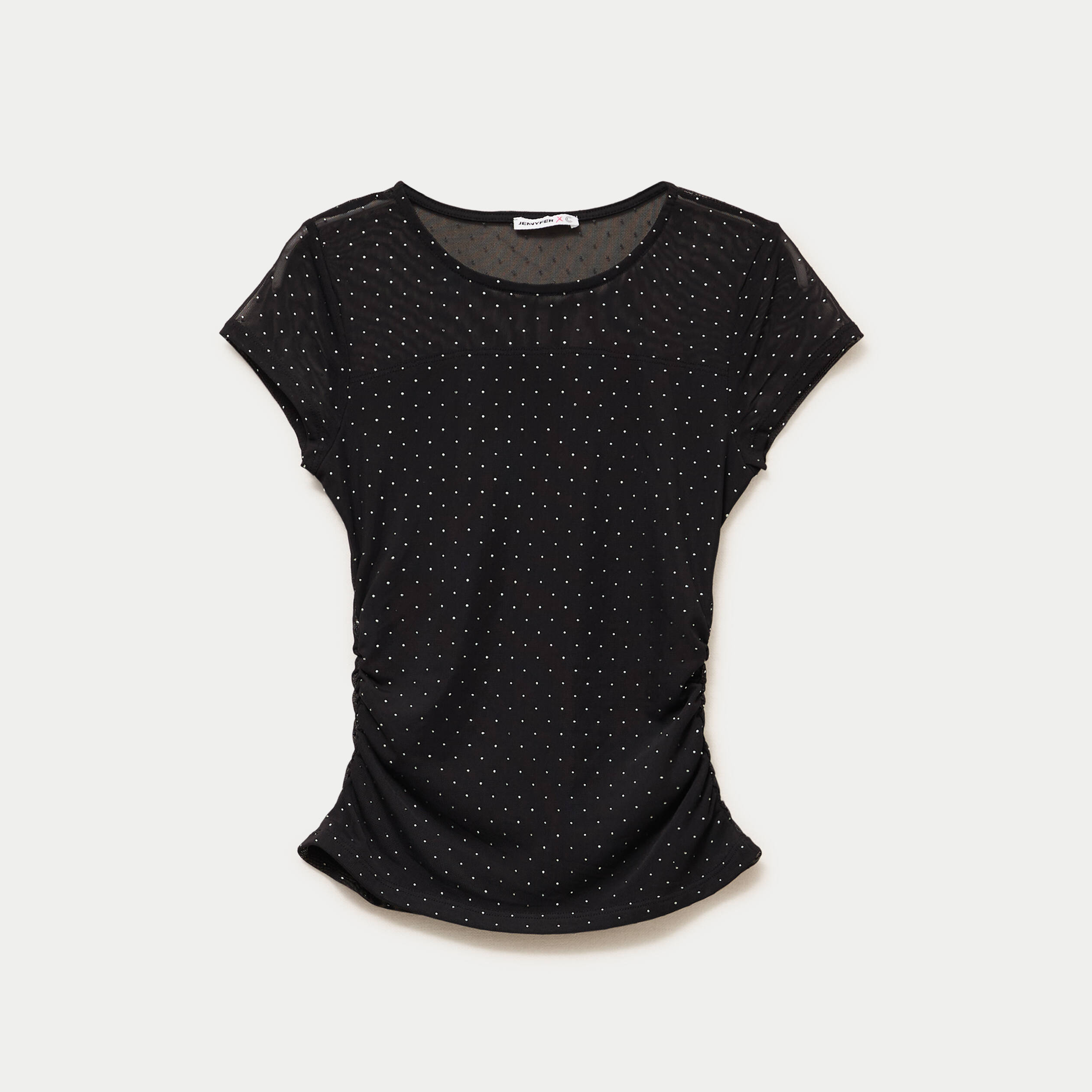 Top ajust&eacute; col rond manches courtes noir femme