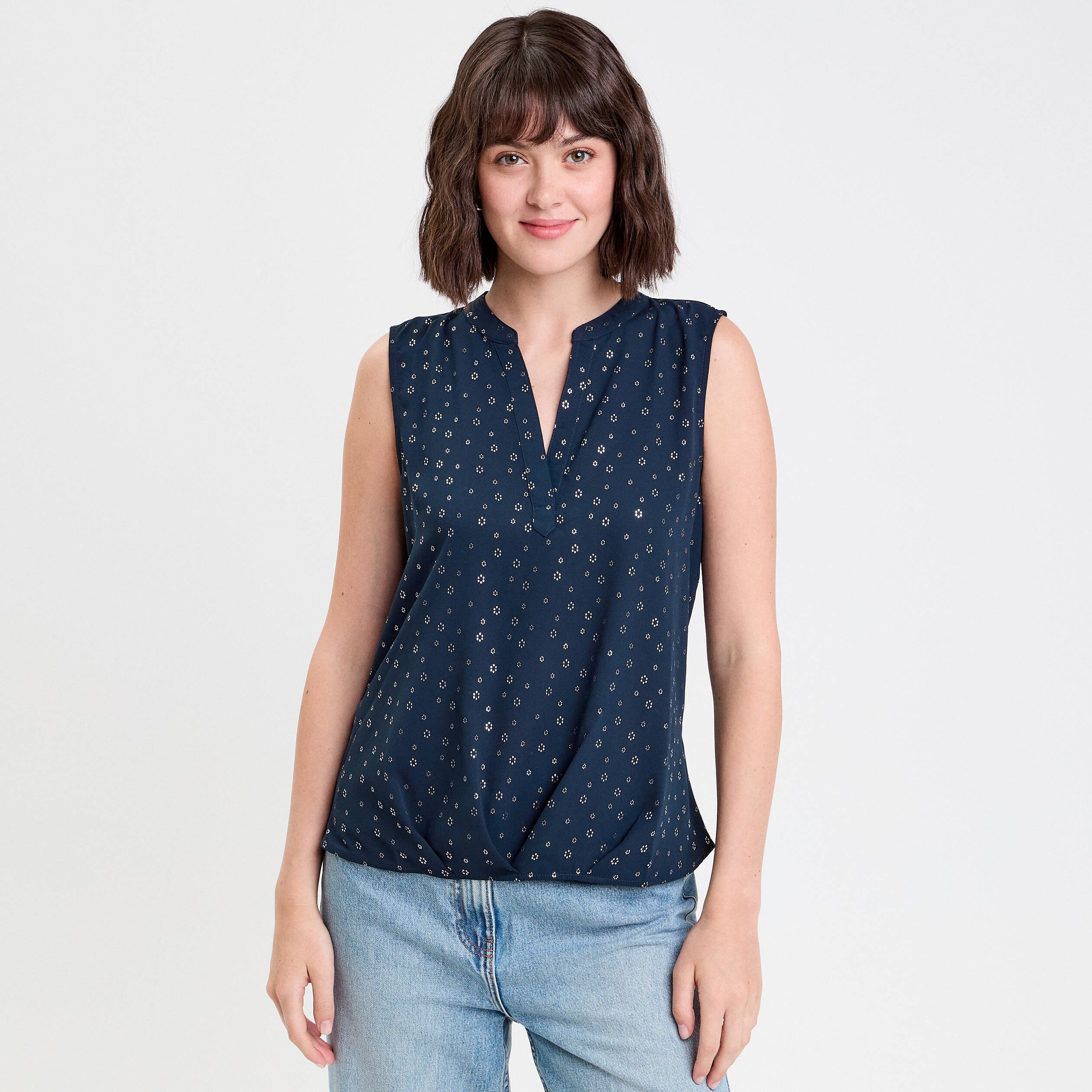 Blouse sans manches bleu marine femme