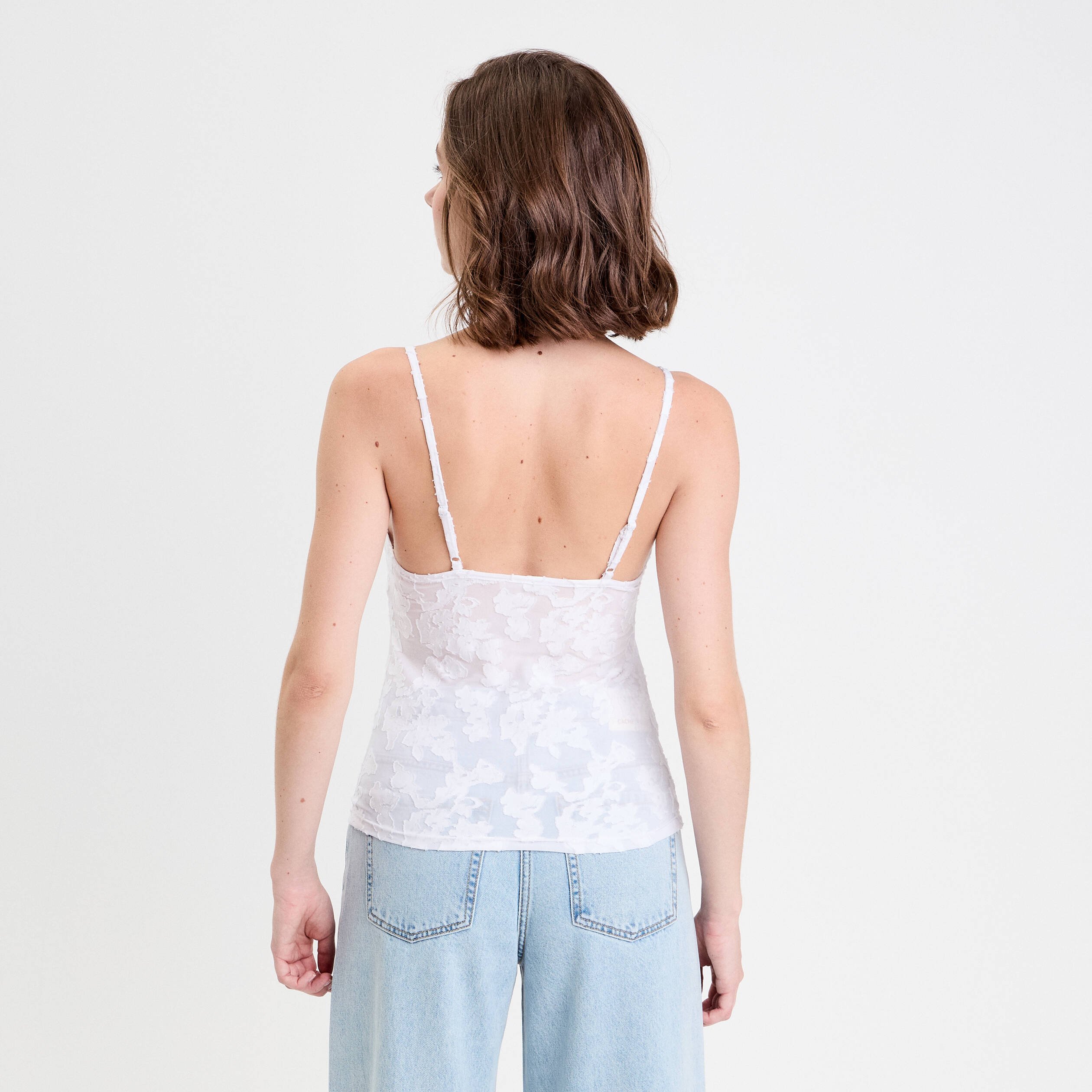 Débardeur ajusté cropped col montant blanc femme