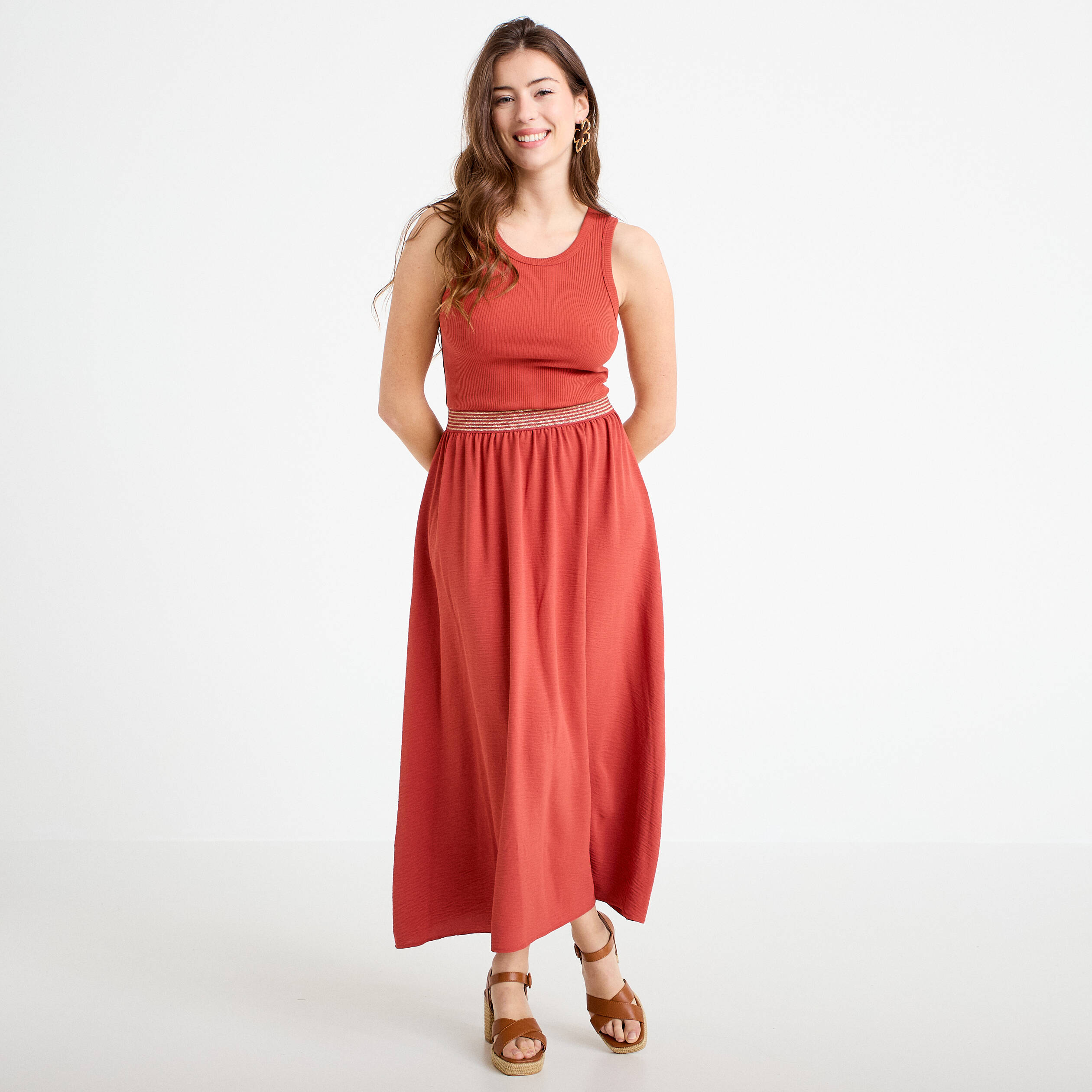 Robe longue effet 2-en-1 vieux rose femme