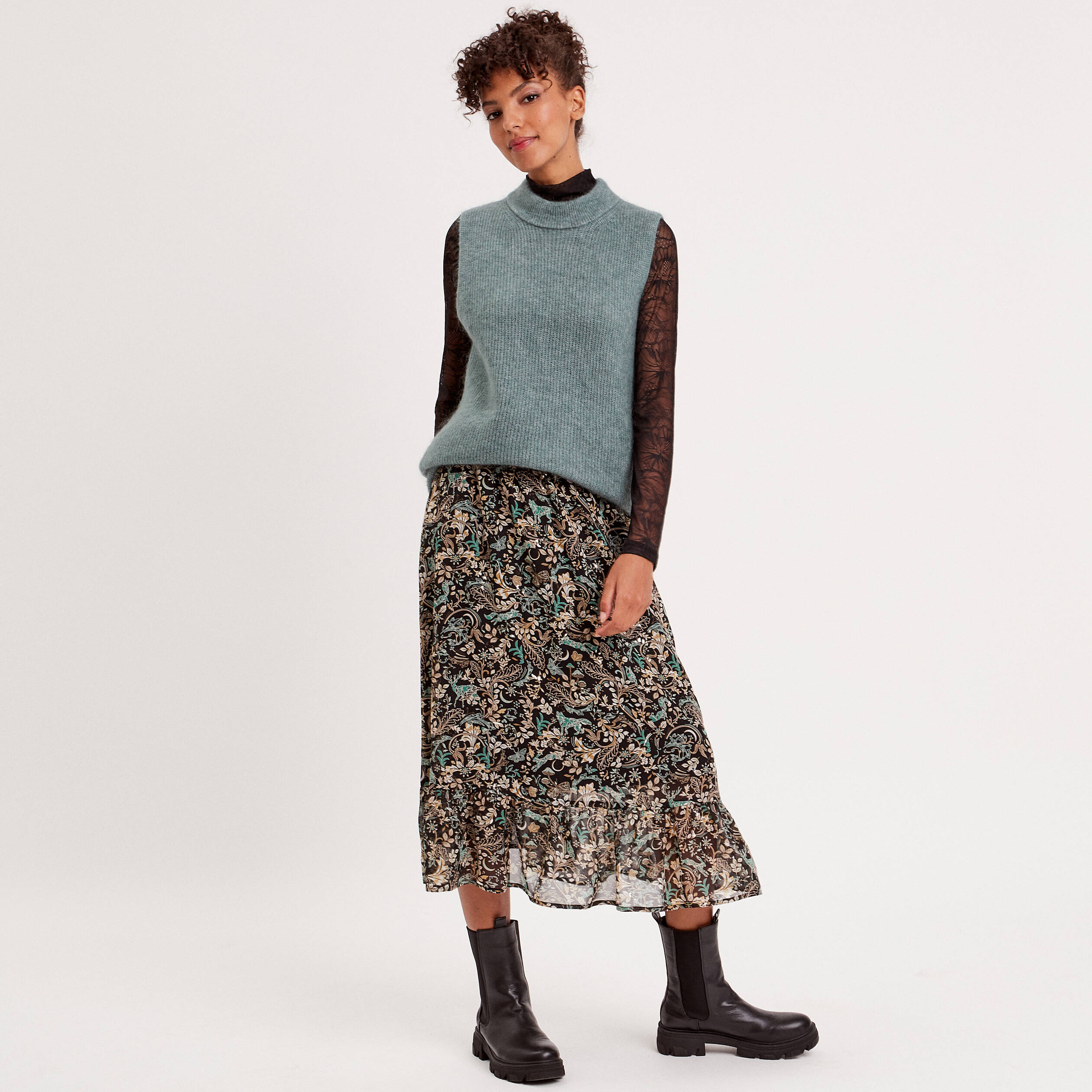 pull sans manches col roule vert fonce femme Pull sans manches col roulé vert foncé femme