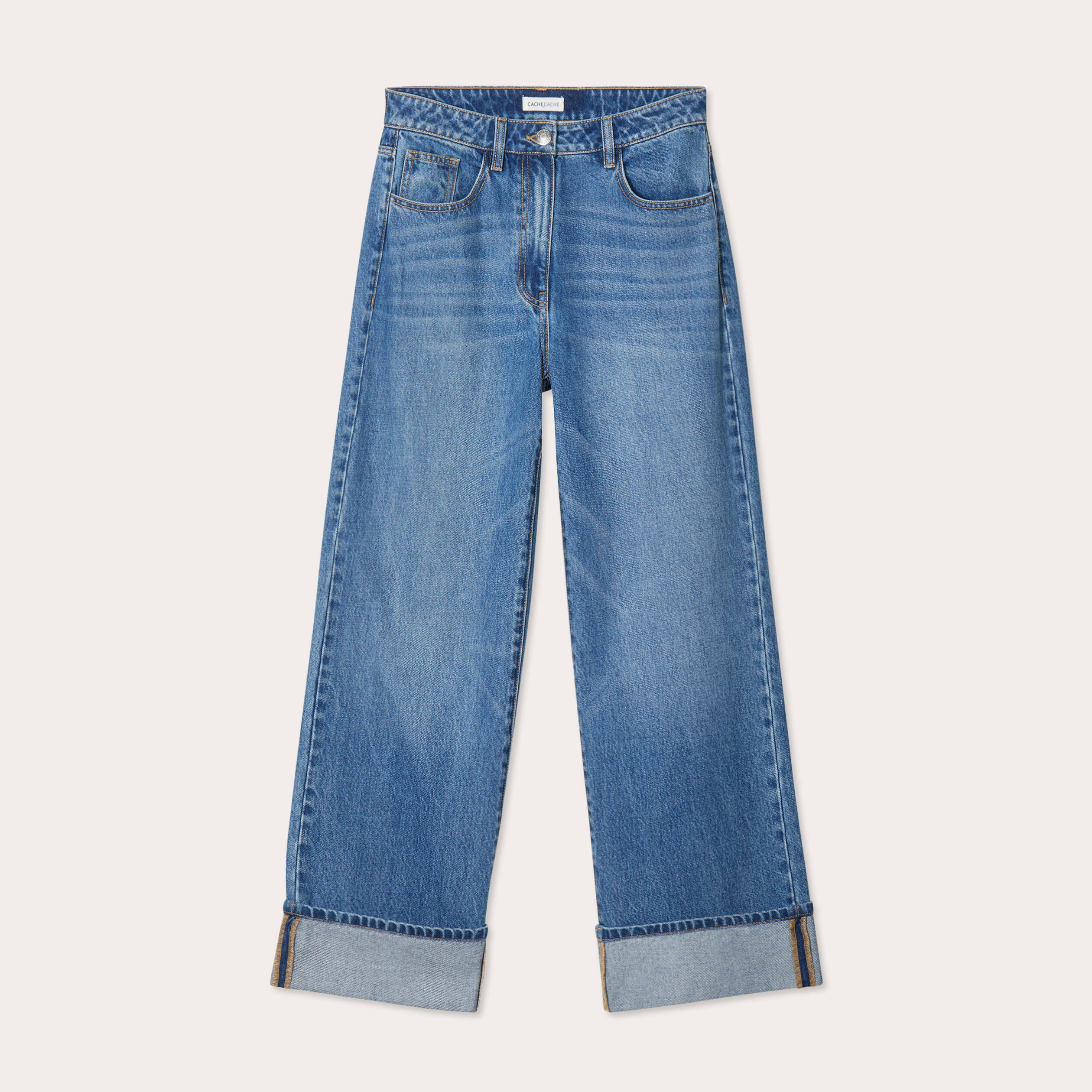 Jeans droit avec ourlets denim double stone femme