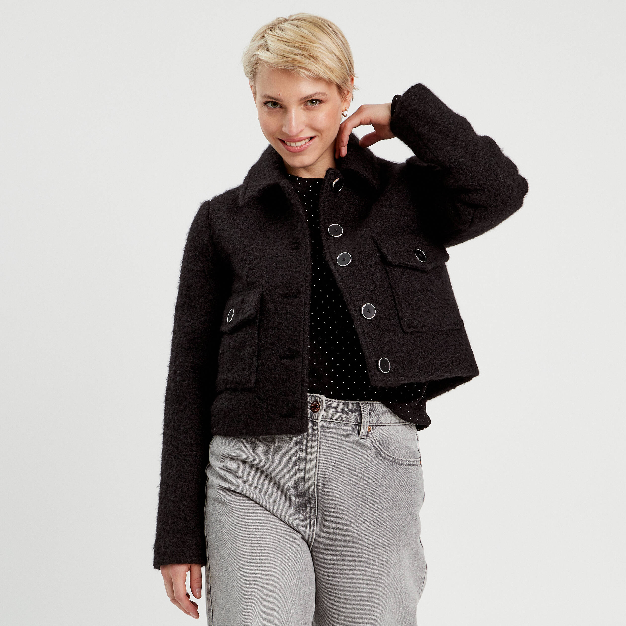 Veste Courte Femme LC Fashions – Taille XL – Noire Et Grise Avec Poches – Occasion