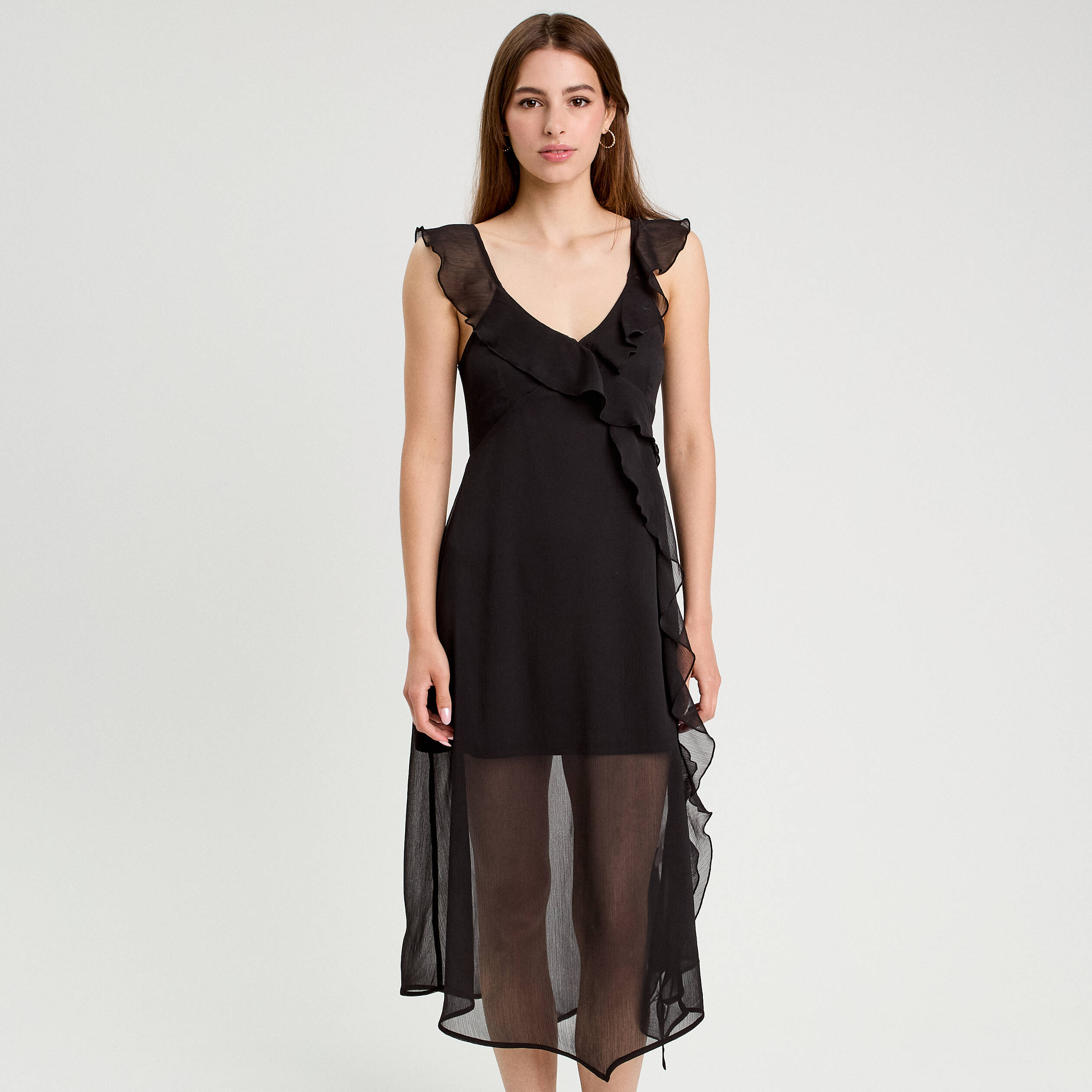 robe longue evasee volants noir femme Robe longue évasée volants noir femme