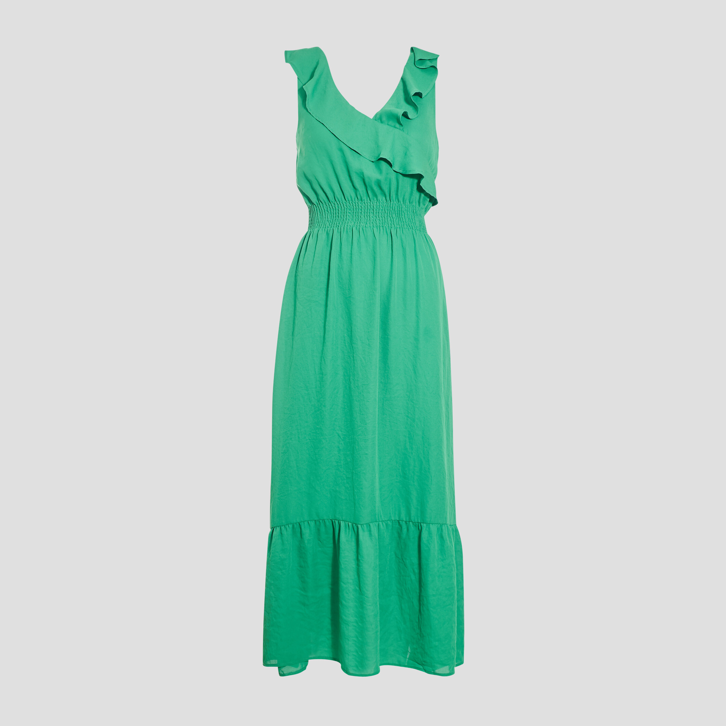 Robe longue &eacute;vas&eacute;e volant&eacute;e vert menthe femme
