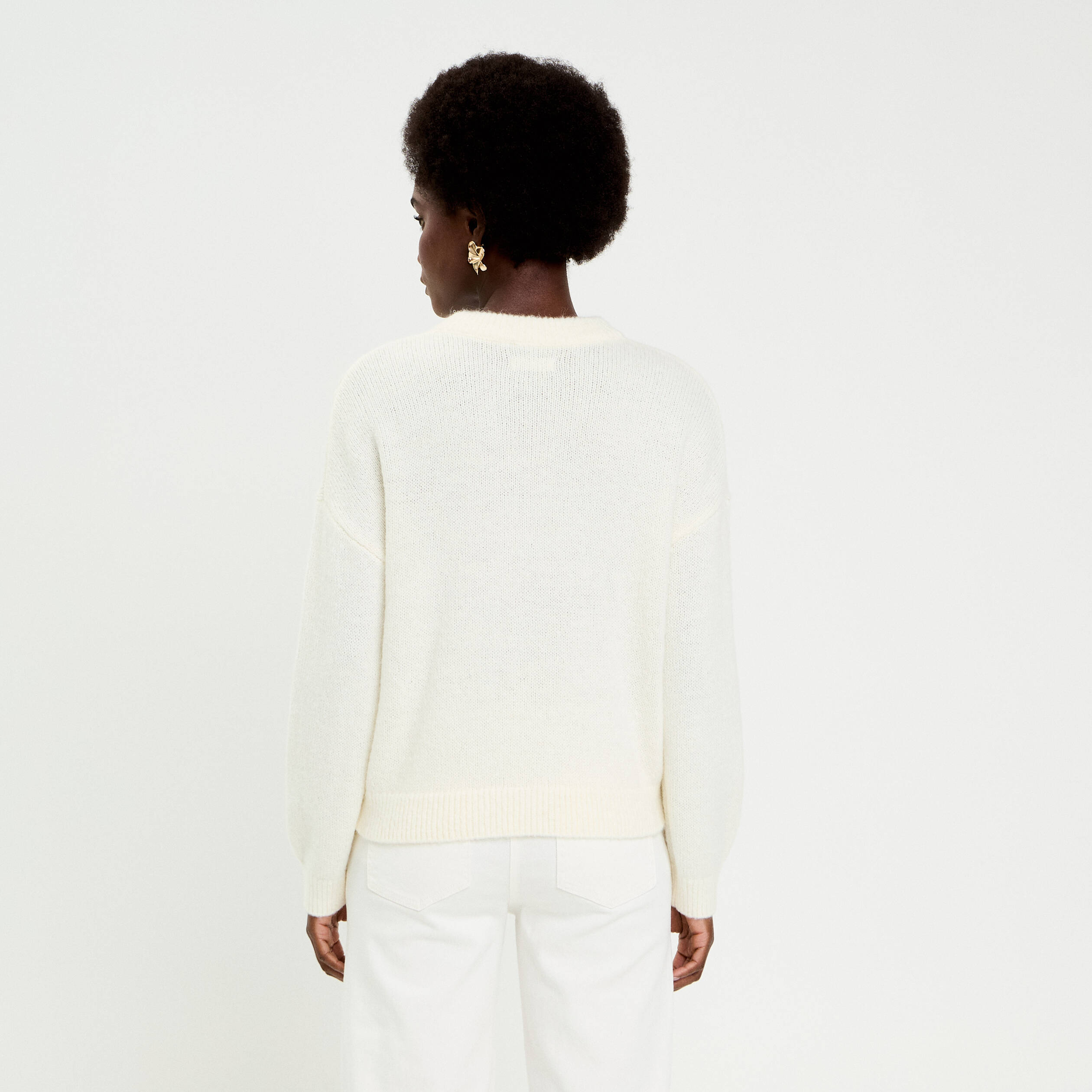 Pull brod&eacute; manches longues ecru femme