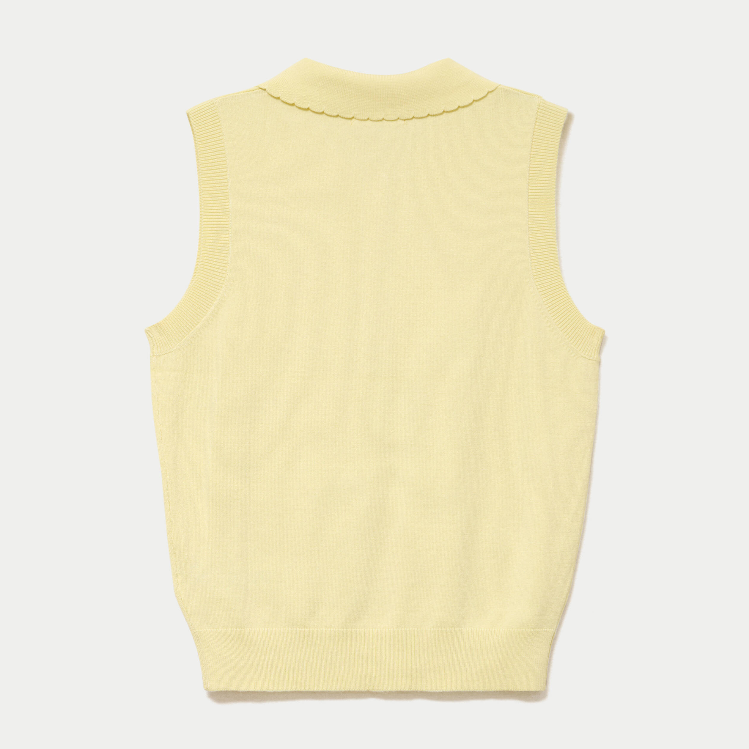 Polo sans manches col chemise brod&eacute; jaune clair femme