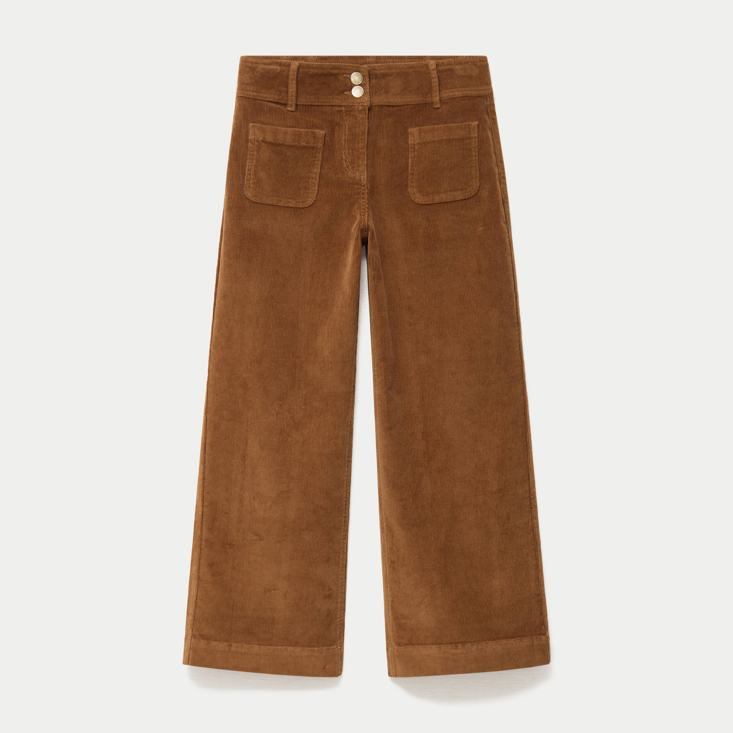 Pantalon bootcut taille haute velours marron femme