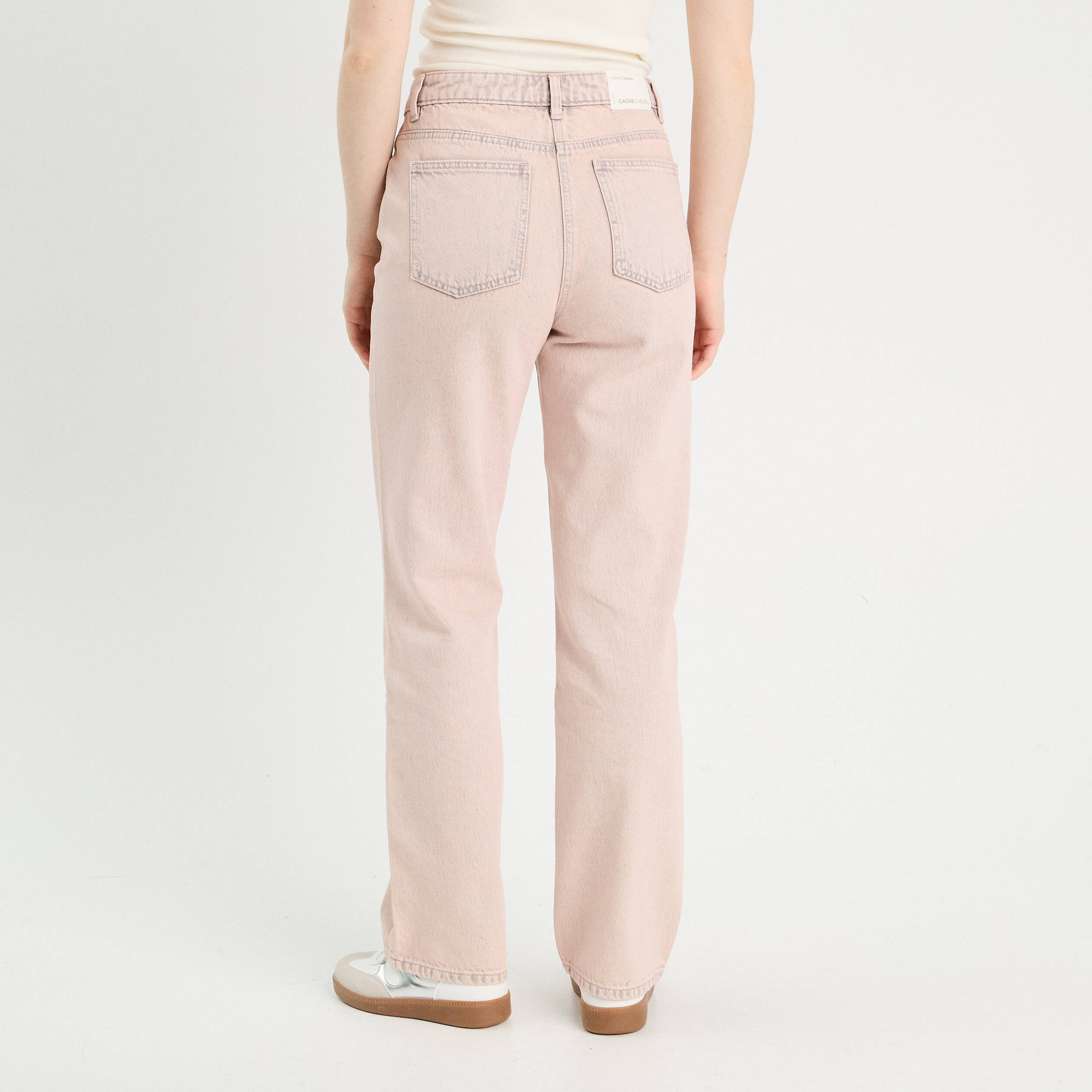 Jeans straight taille haute rose clair femme