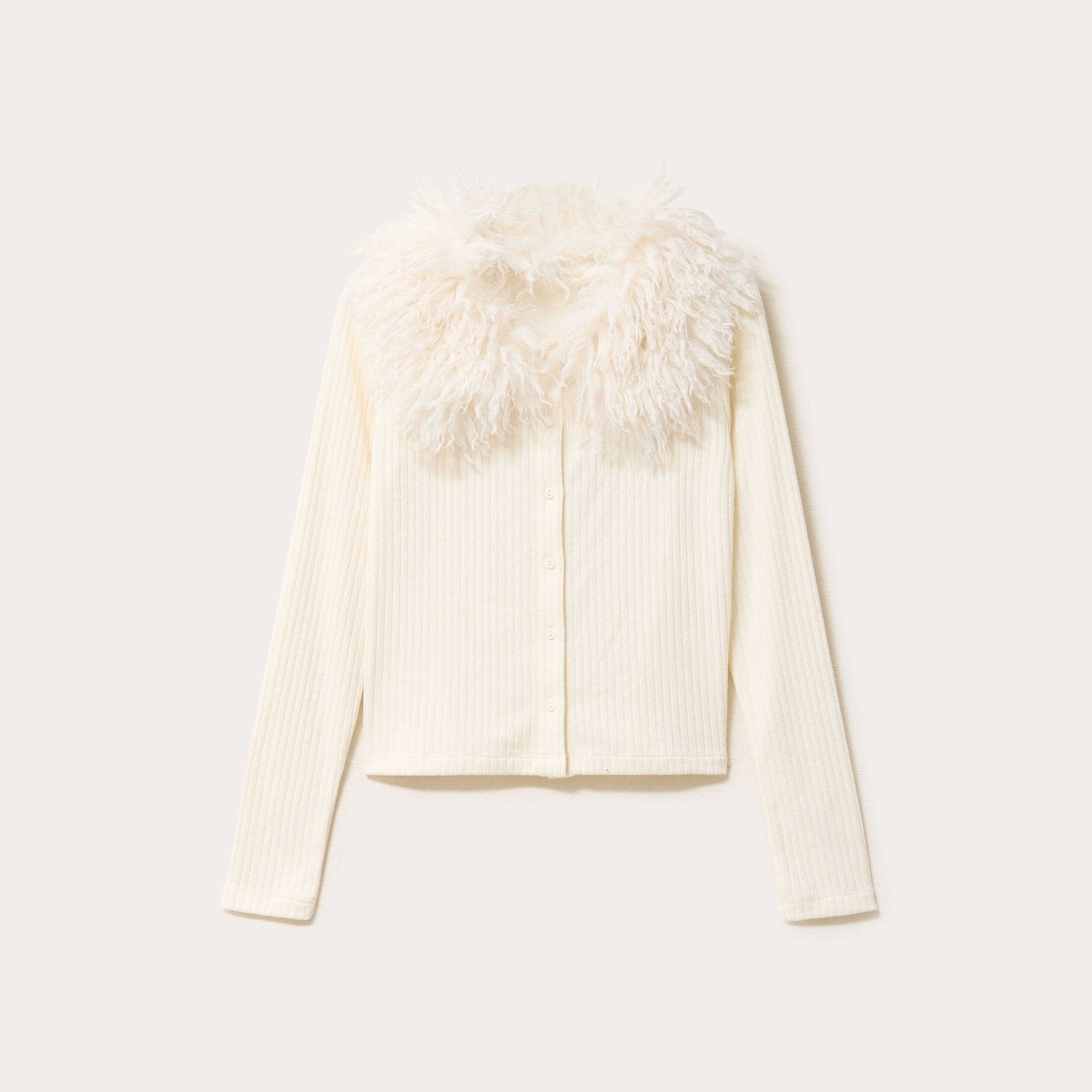 Gilet ajust&eacute; manches longues duveteux ivoire femme