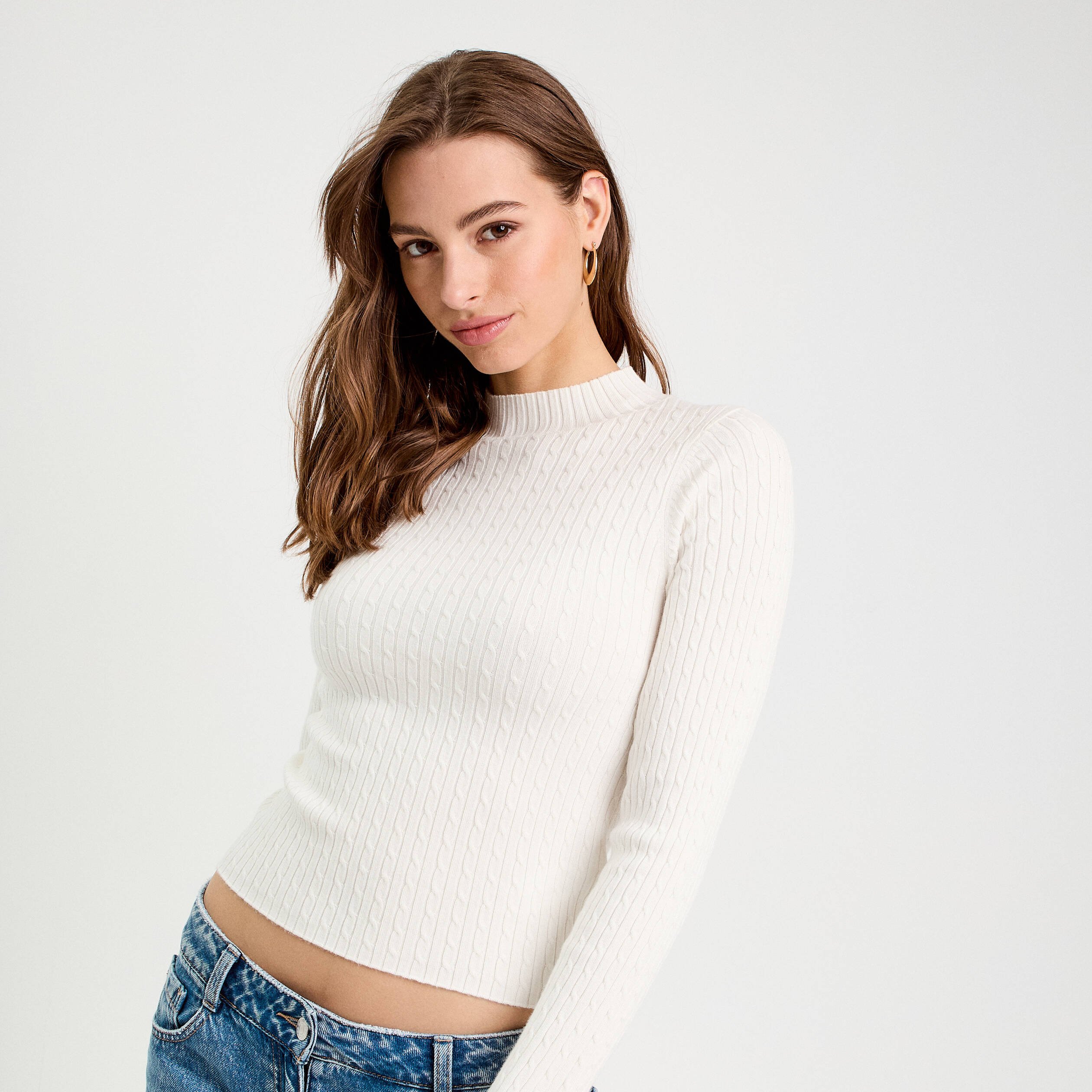 pull col montant torsades ecru femme Pull col montant torsades ecru femme